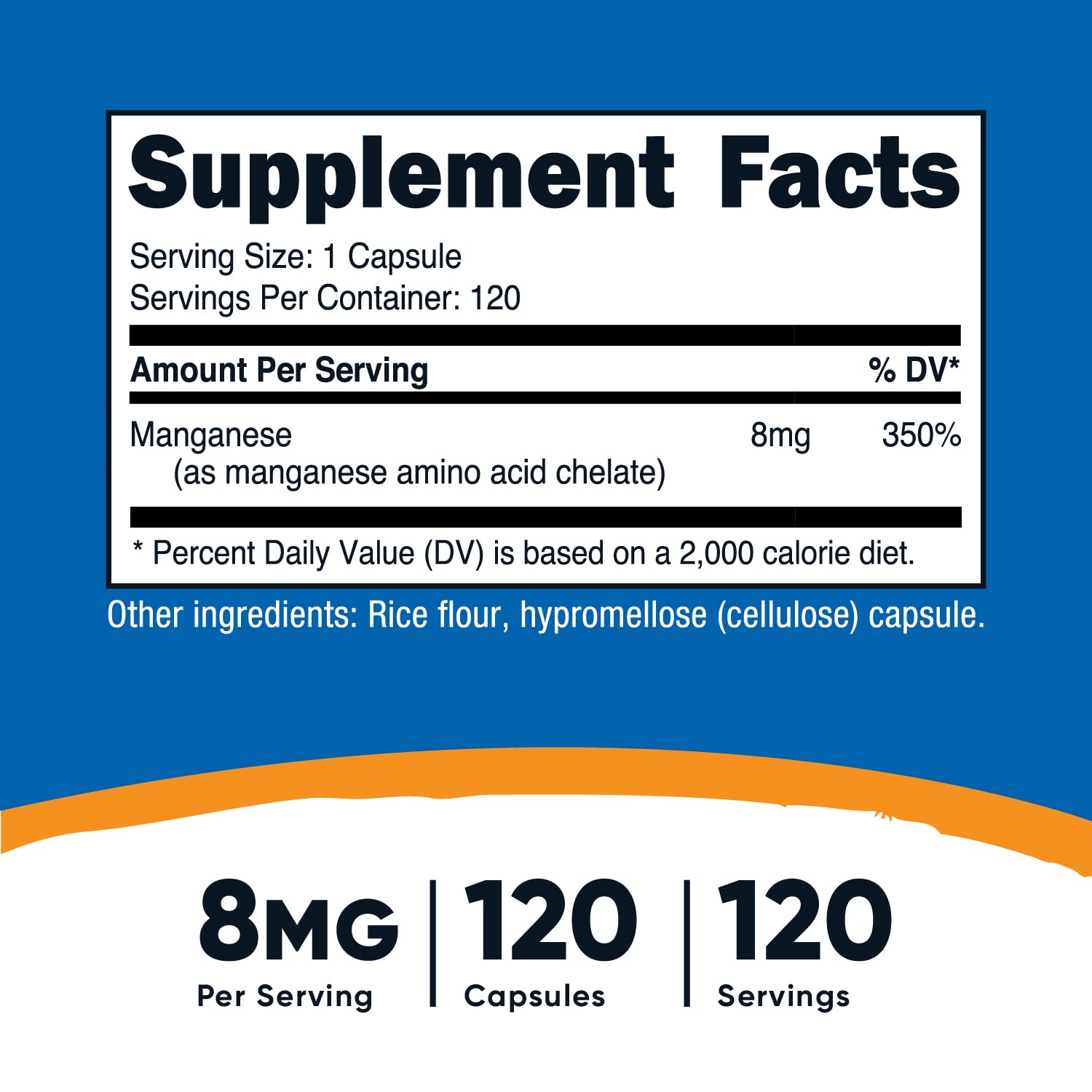 Foto 3 pulgar | Suplemento Nutricost Manganeso Quelado 8 Mg 120 Cápsulas - Venta Internacional.