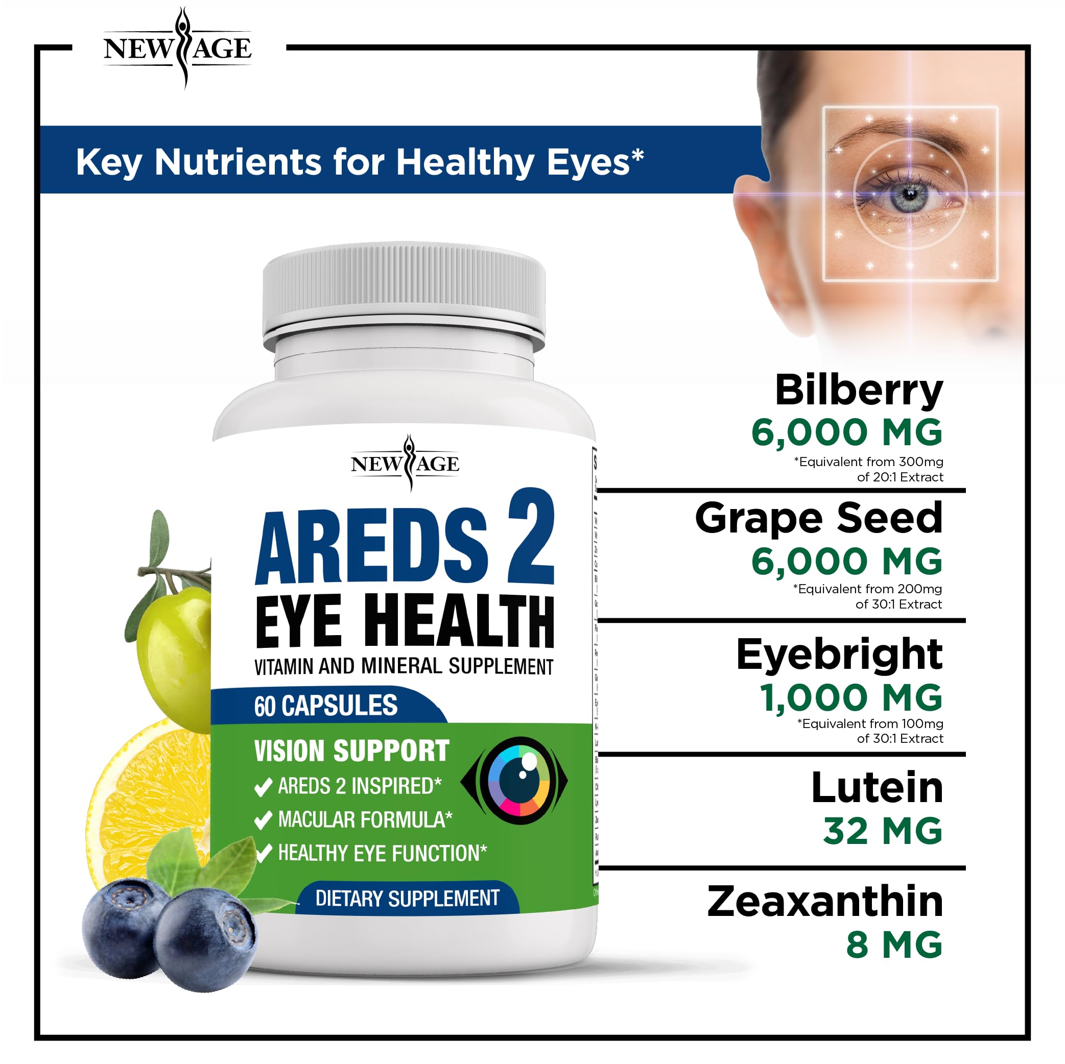 Foto 3 pulgar | Vitamina Para Ojos New Age Areds 2 Con Arándano, 6000 Mg De Luteína, 60 Unidades - Venta Internacional.