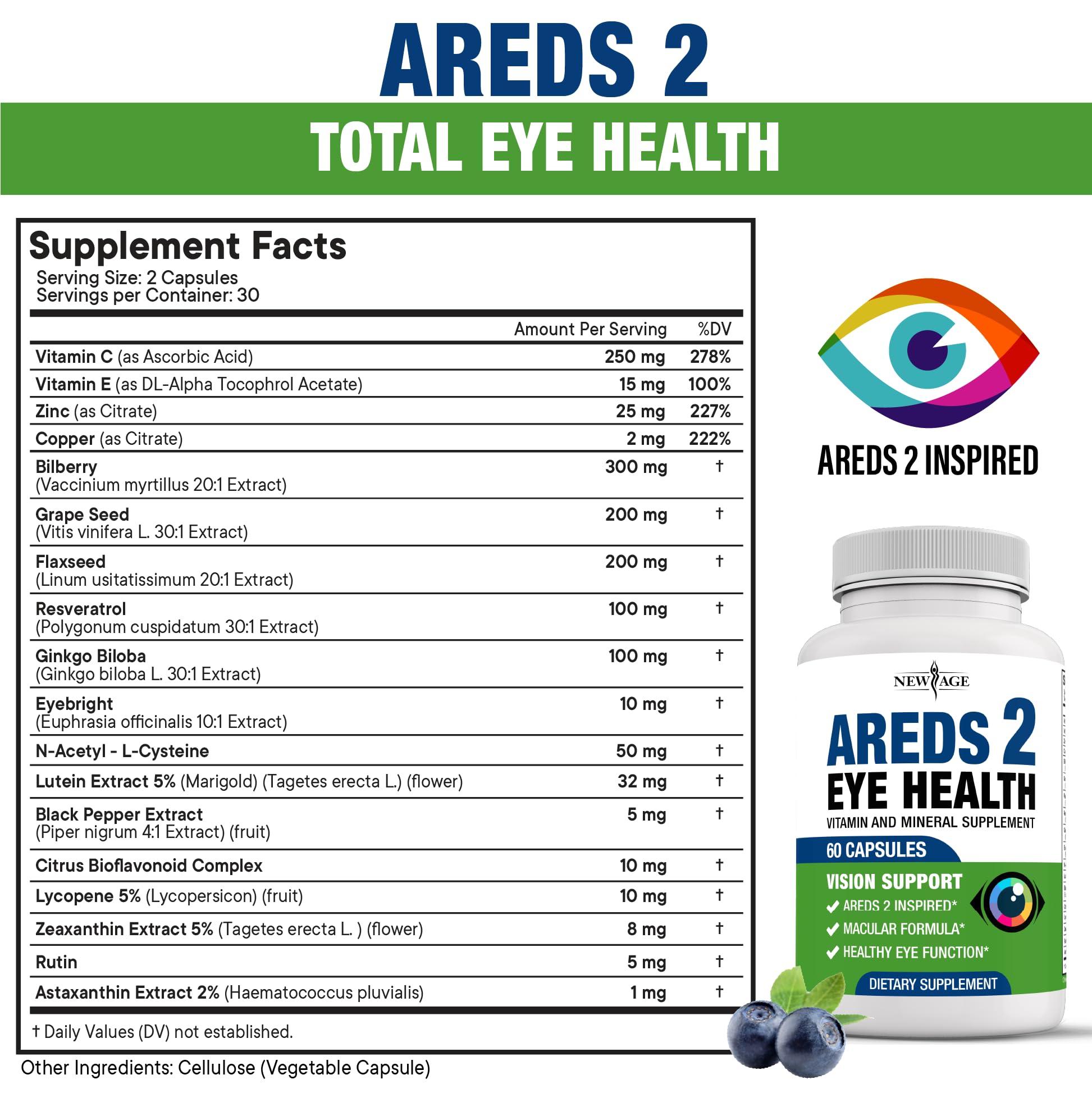 Foto 4 pulgar | Vitamina Para Ojos New Age Areds 2 Con Arándano, 6000 Mg De Luteína, 60 Unidades - Venta Internacional.