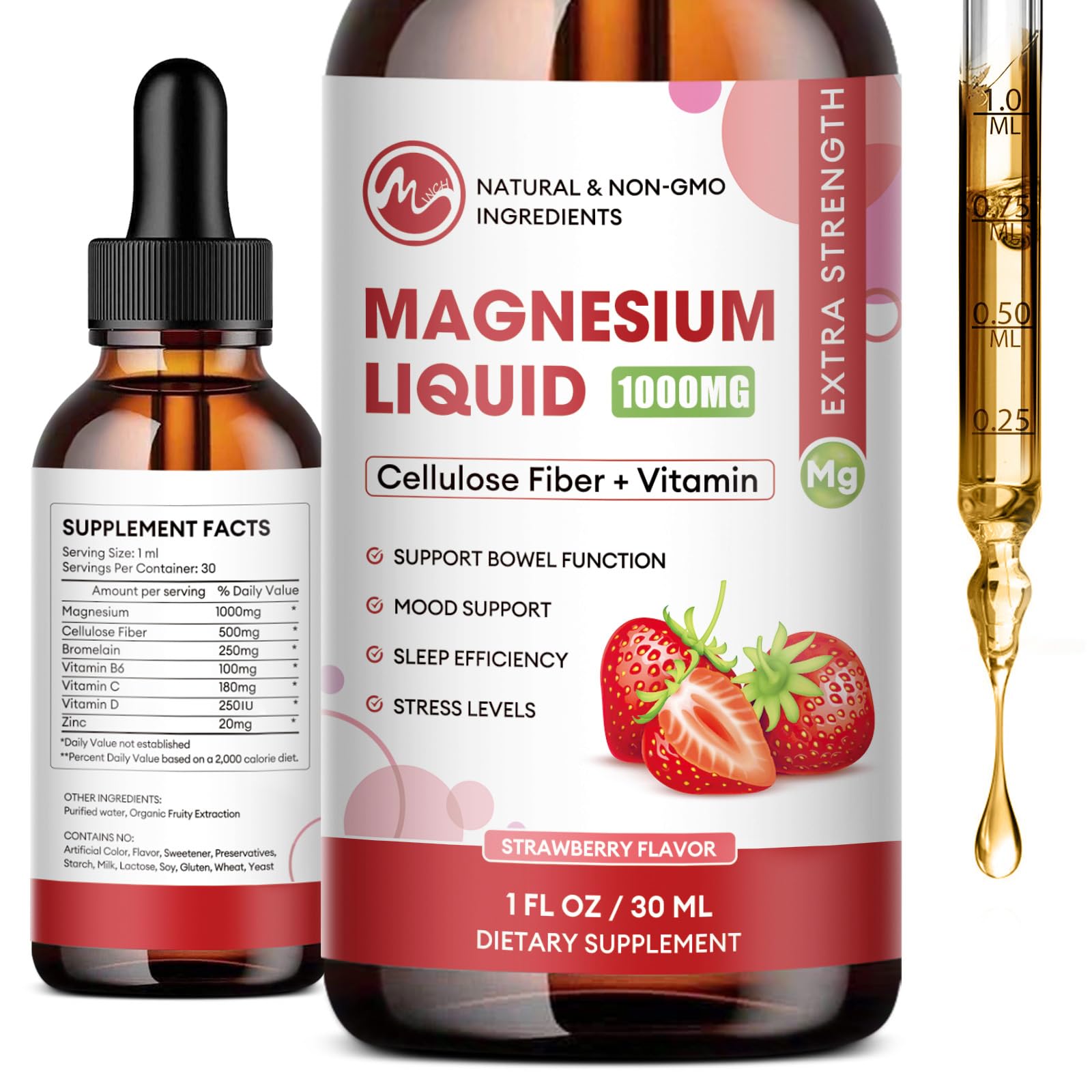 Suplemento Líquido De Glicinato De Magnesio De 1000 Mg Con Fibra, Paquete De 2 - Venta Internacional.