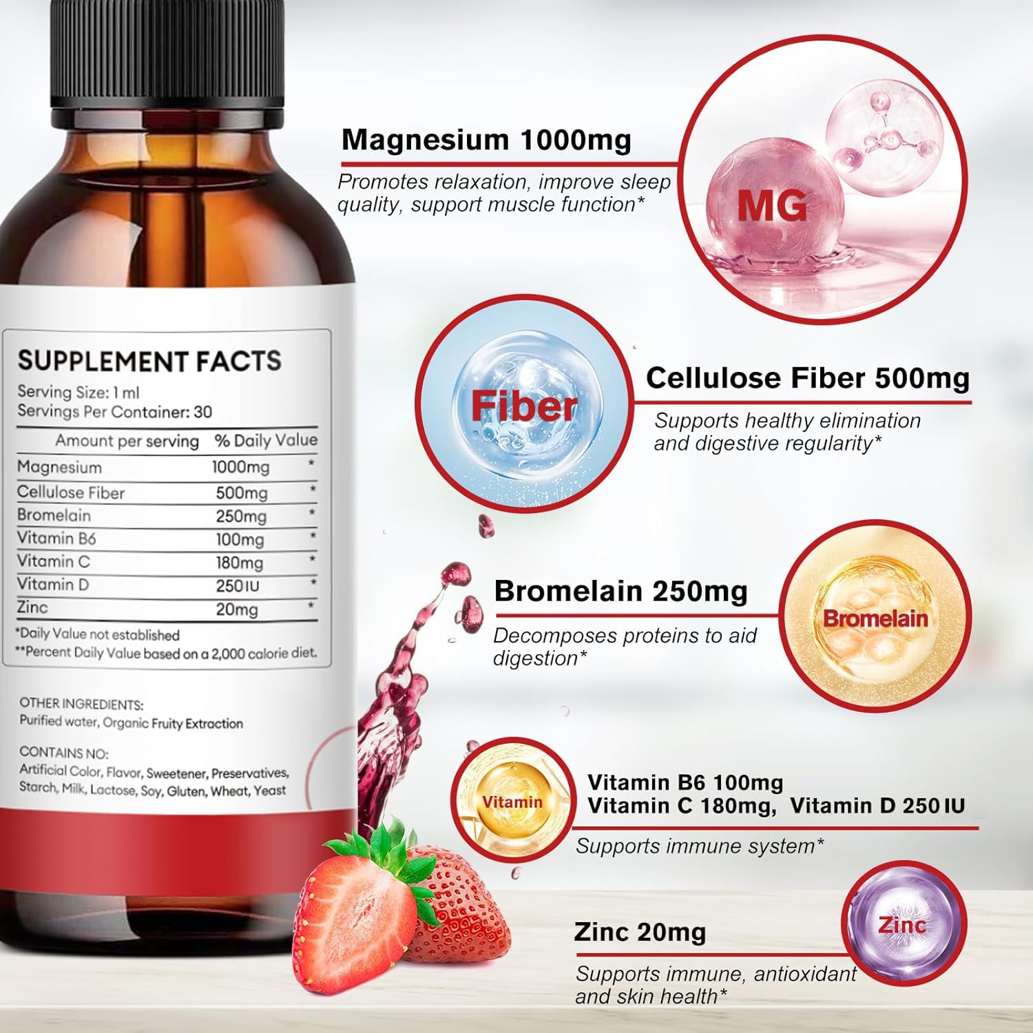 Foto 2 | Suplemento Líquido De Glicinato De Magnesio De 1000 Mg Con Fibra, Paquete De 2 - Venta Internacional.