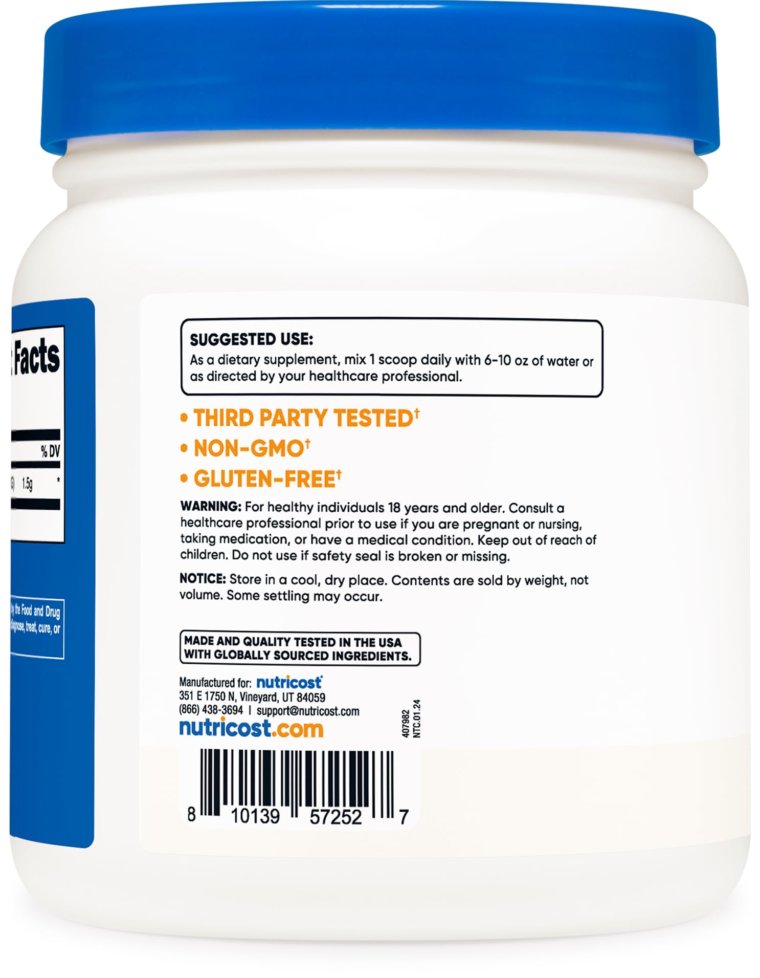 Foto 5 pulgar | Suplemento Nutricost Betaína Trimetilglicina Anhidra 500 G - Venta Internacional.