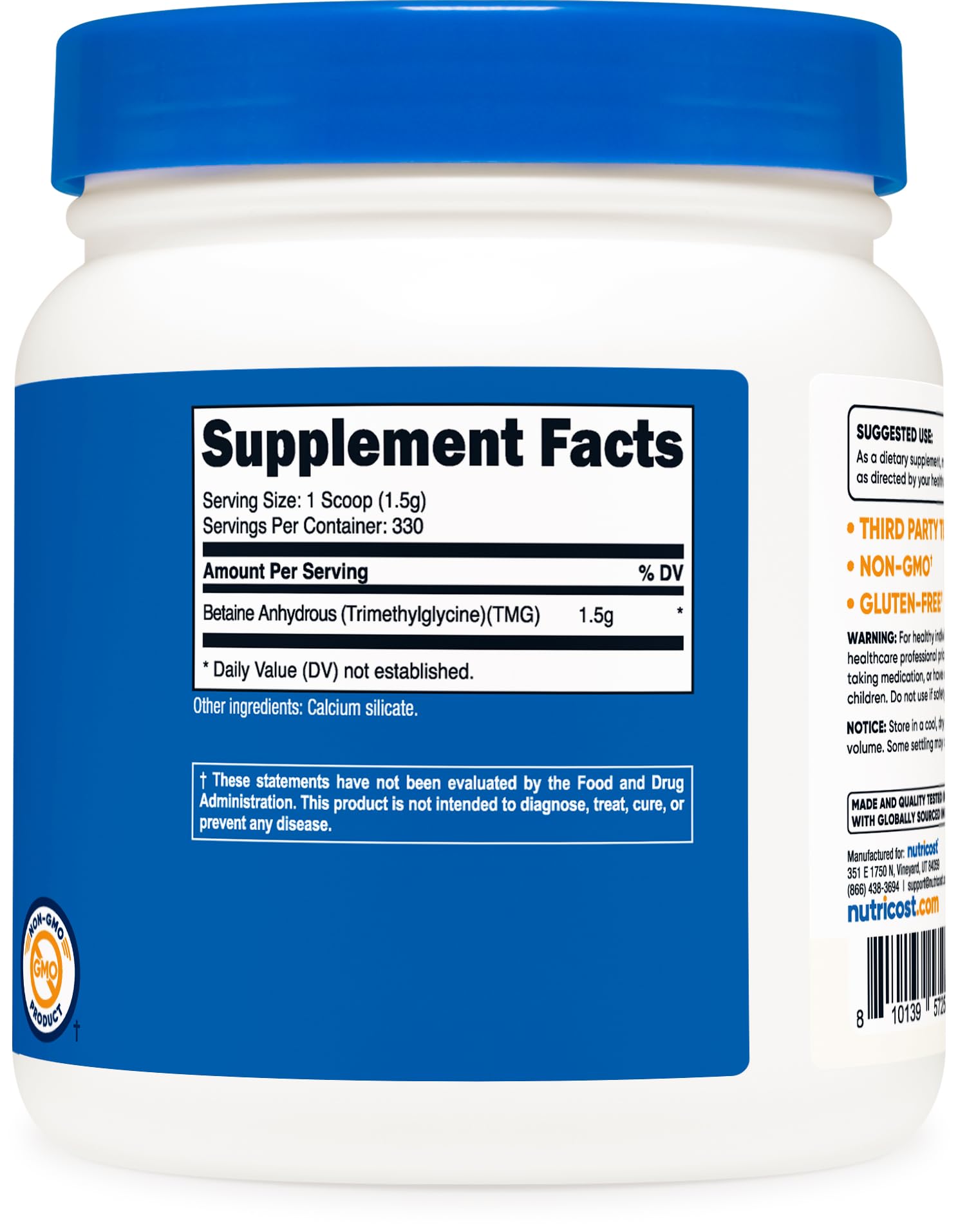Foto 6 pulgar | Suplemento Nutricost Betaína Trimetilglicina Anhidra 500 G - Venta Internacional.