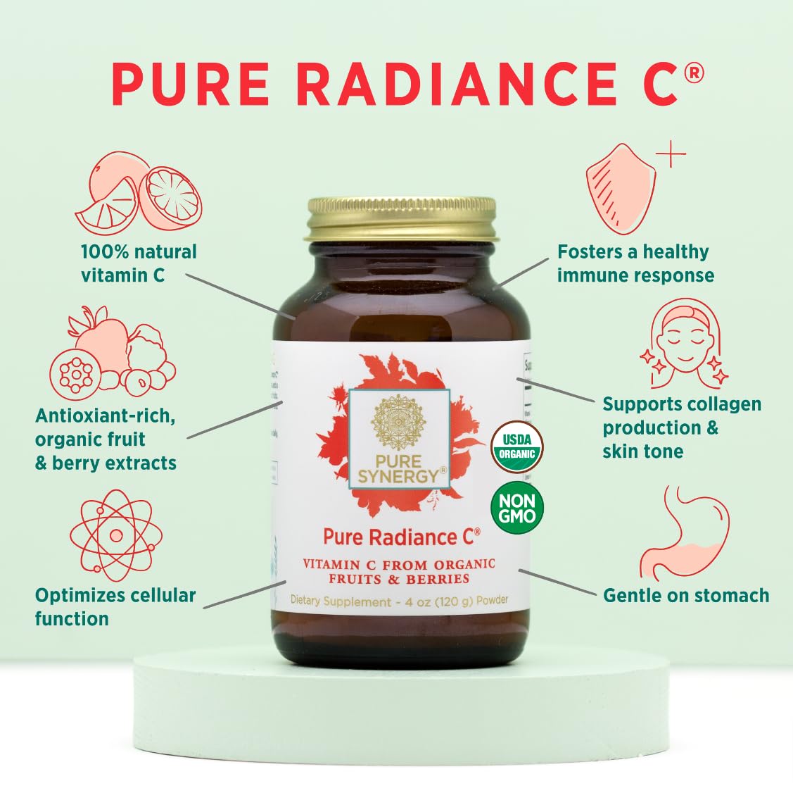 Foto 4 pulgar | Suplemento Pure Synergy Pure Radiance De Vitamina C En Polvo, 120 Ml - Venta Internacional.