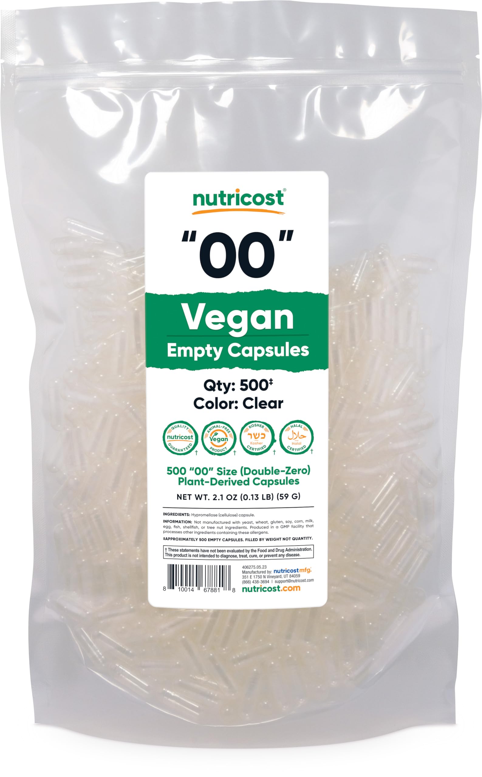 Foto 2 pulgar | Cápsulas Vacías Nutricost, Tamaño 00, Veganas, 500 Cápsulas Transparentes - Venta Internacional.