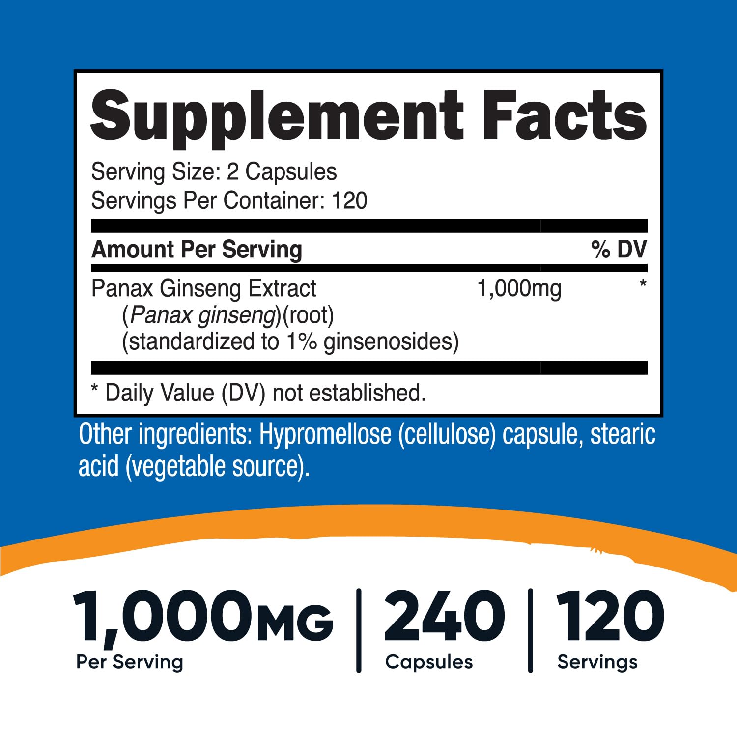Foto 2 | Suplemento Nutricost Panax Ginseng 1000 Mg 240 Cápsulas - Venta Internacional.