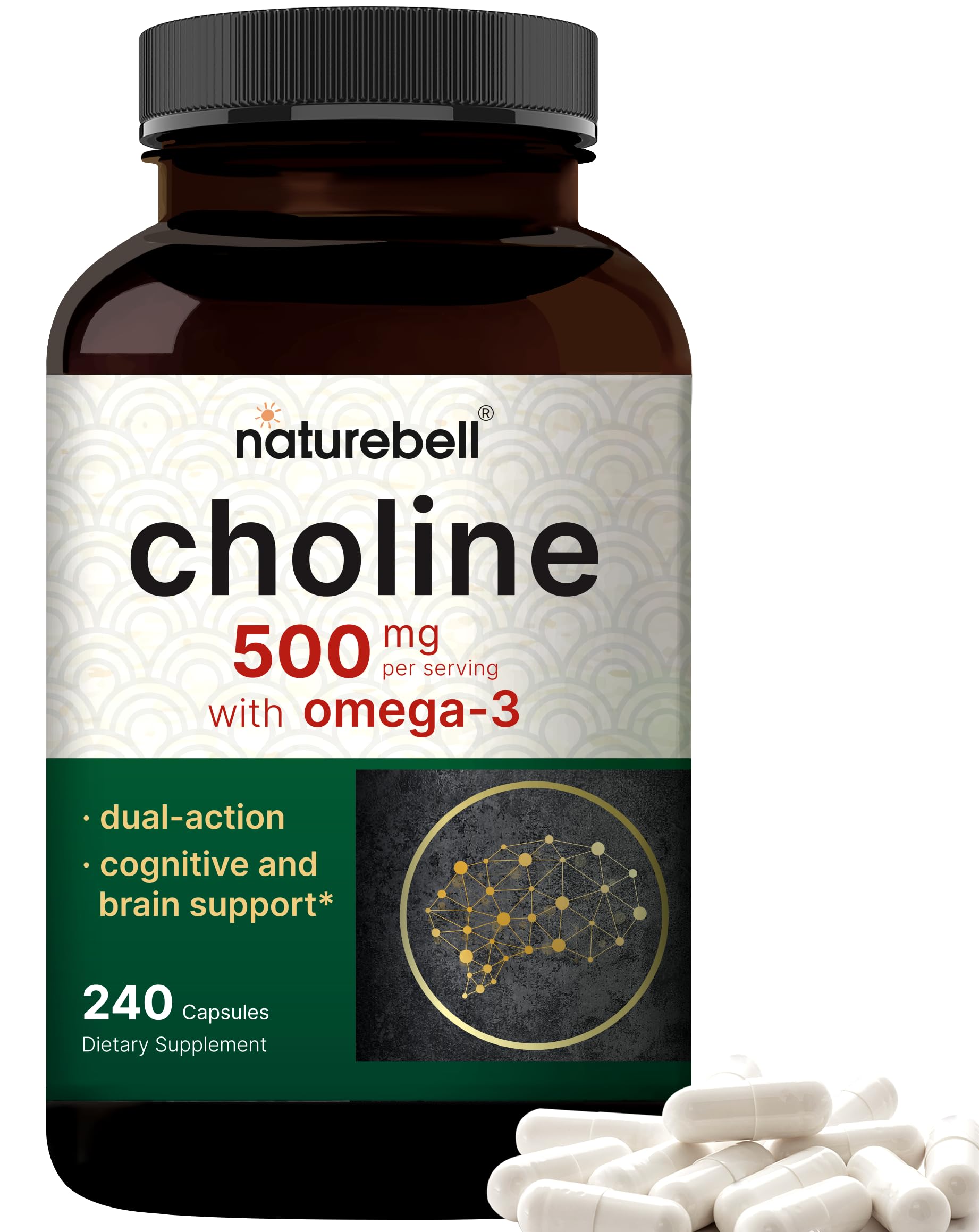 Foto 2 pulgar | Suplementos De Colina Naturebell 500 Mg Con Omega-3 240 Cápsulas - Venta Internacional.