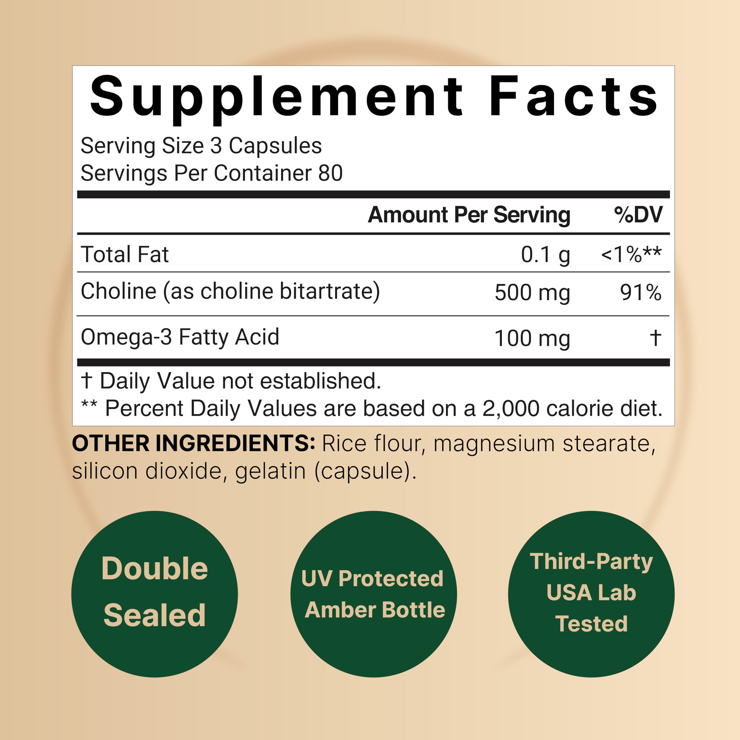 Foto 2 | Suplementos De Colina Naturebell 500 Mg Con Omega-3 240 Cápsulas - Venta Internacional.