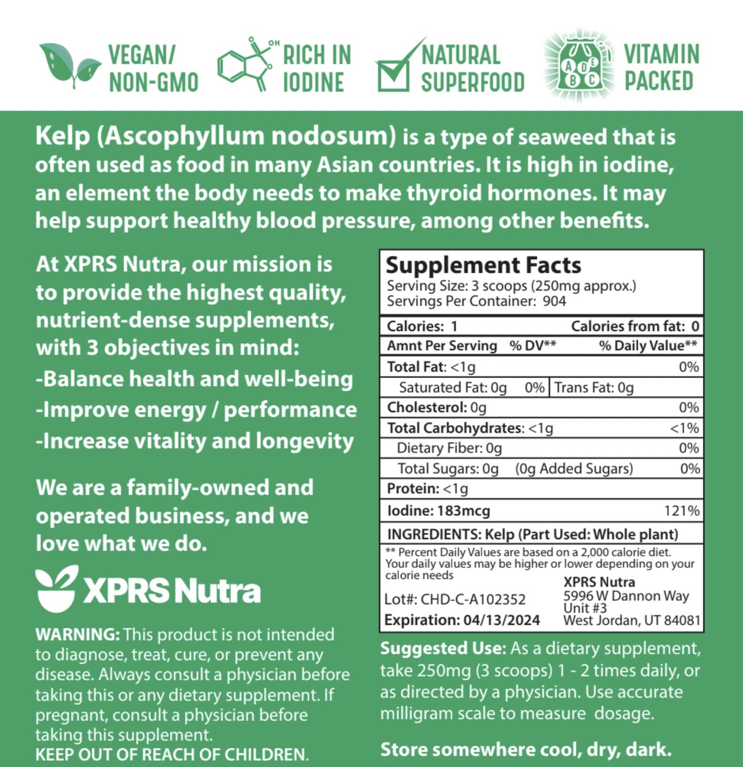 Foto 8 pulgar | Polvo De Algas Marinas Xprs Nutra Organic (ascophyllum Nodosum) 240 Ml - Venta Internacional.