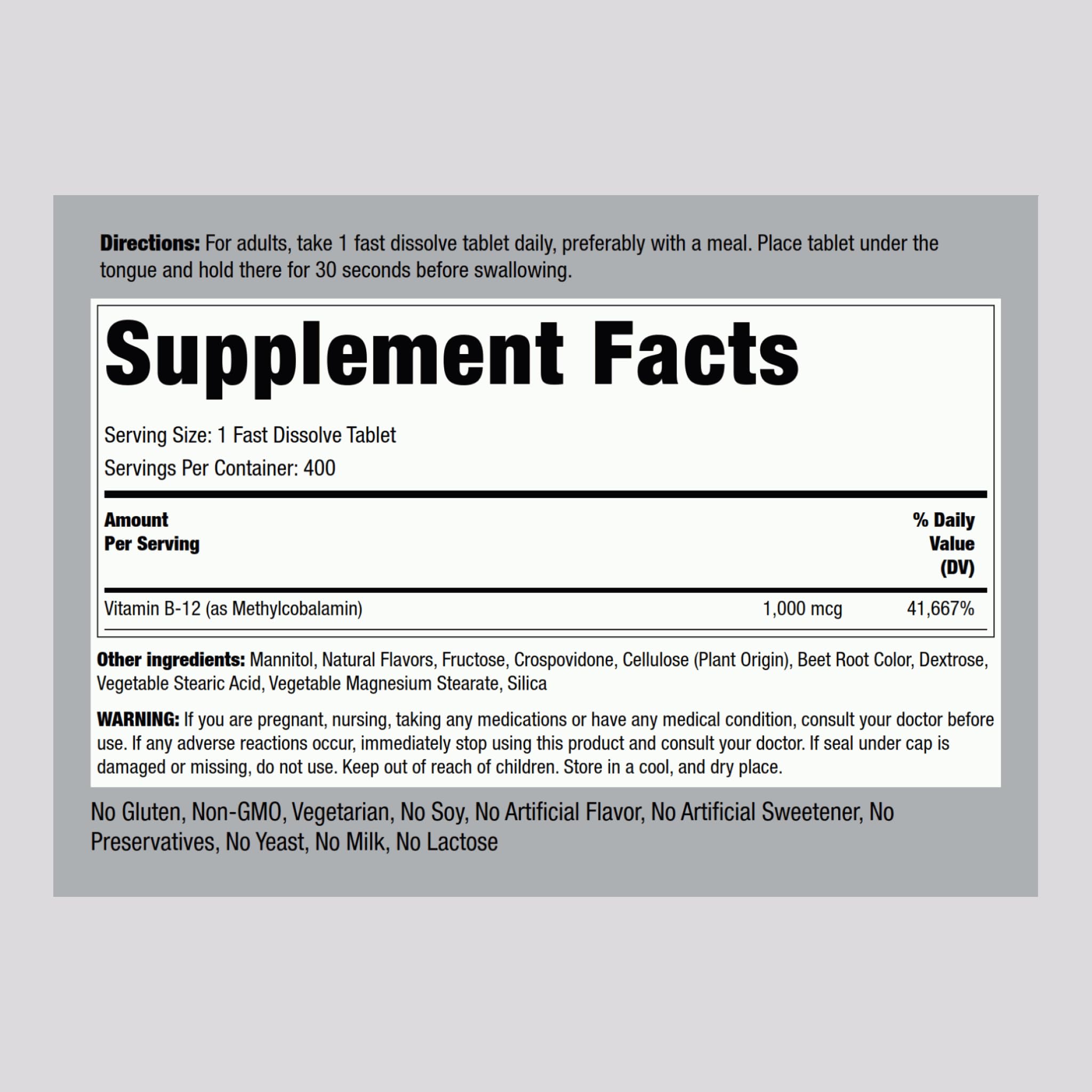 Foto 3 pulgar | Suplemento Piping Rock De Vitamina B12 Sublingual, 1000 Mcg, 400 Comprimidos - Venta Internacional.
