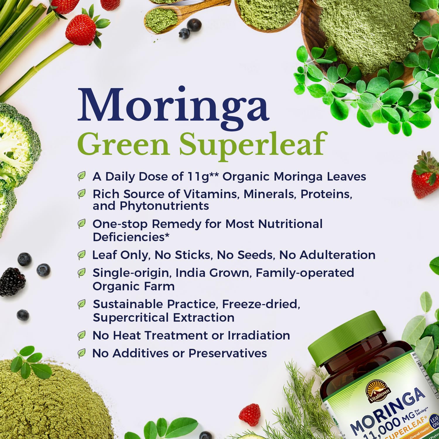 Foto 4 pulgar | Suplemento Vitalitown Moringa Orgánico De 11.000 Mg, 90 Cápsulas - Venta Internacional.