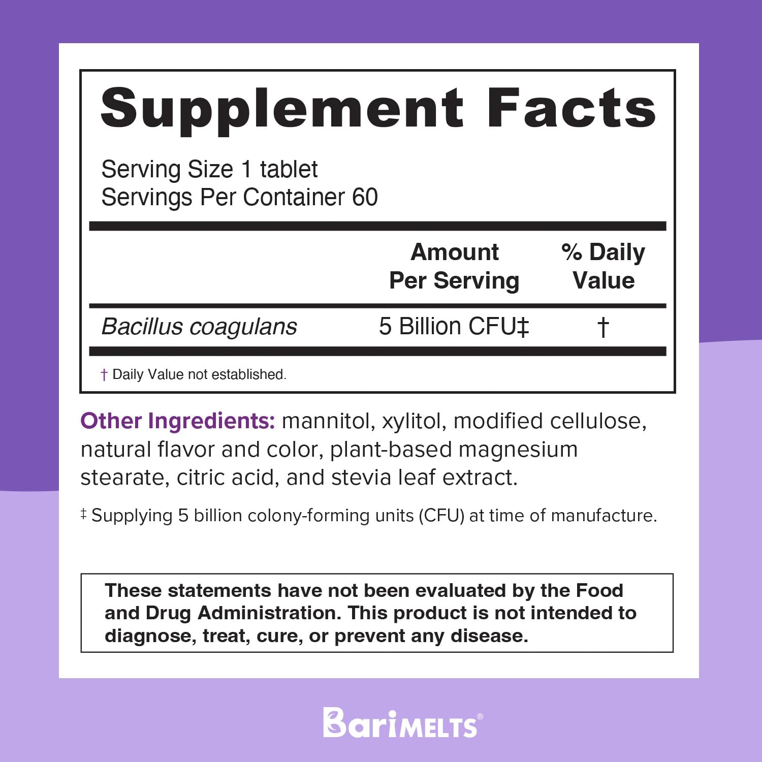 Foto 6 pulgar | Probiotic Barimelts, Suministro Para 2 Meses, 60 Tabletas, Salud Digestiva - Venta Internacional.