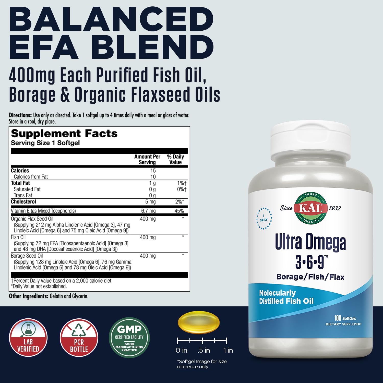Foto 3 pulgar | Suplemento Kal Ultra Omega 3-6-9 1200 Mg De Aceite De Pescado 100 Cápsulas Blandas - Venta Internacional.