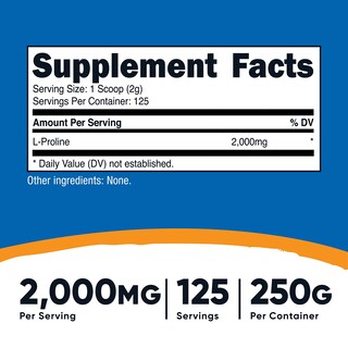 Foto 2 | Suplemento Nutricost L-prolina En Polvo 250 G - 2000 Mg/serv - Venta Internacional.