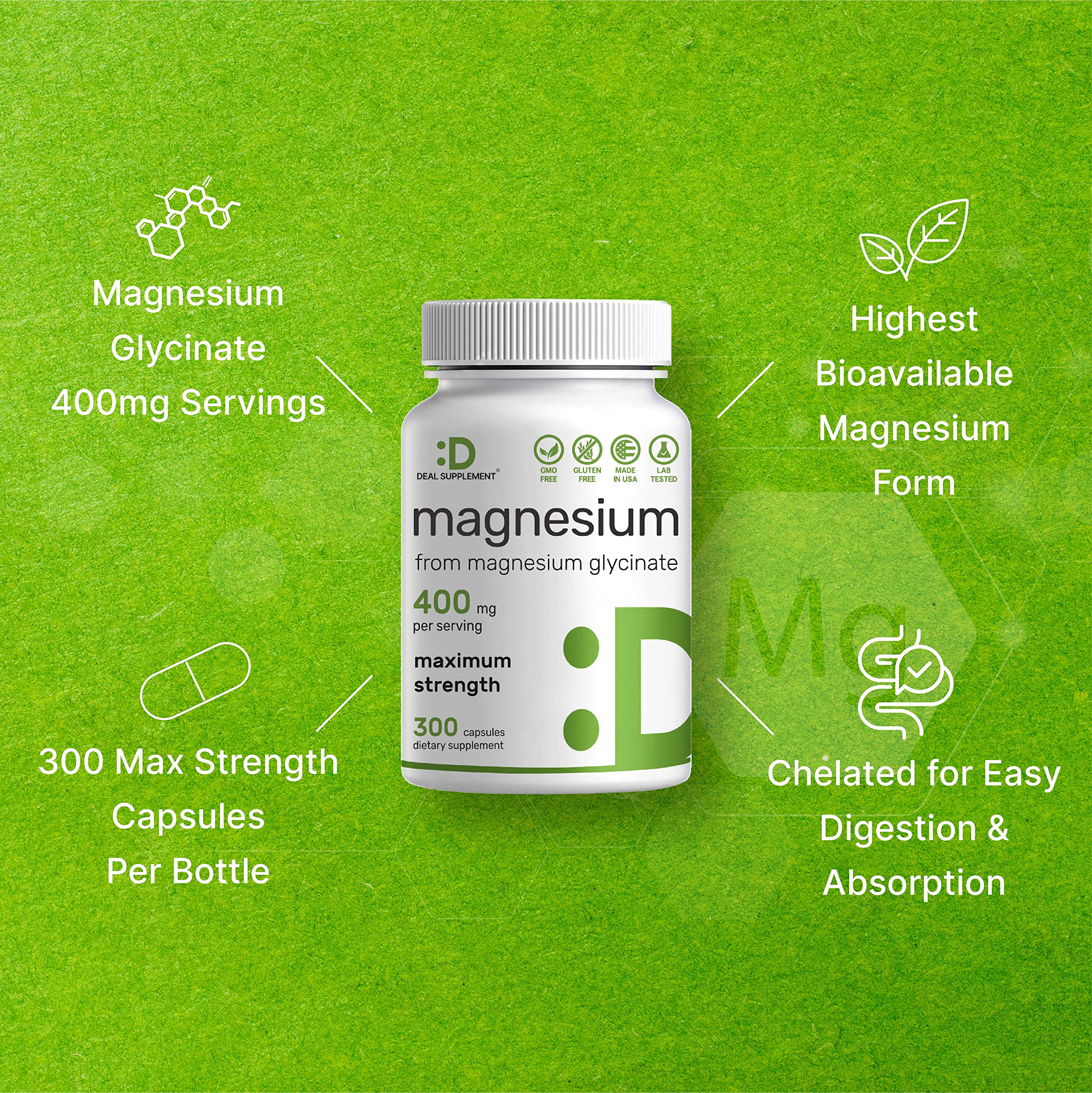 Foto 5 pulgar | Suplemento Deal Glicinato De Magnesio 400 Mg 300 Cápsulas - Venta Internacional.