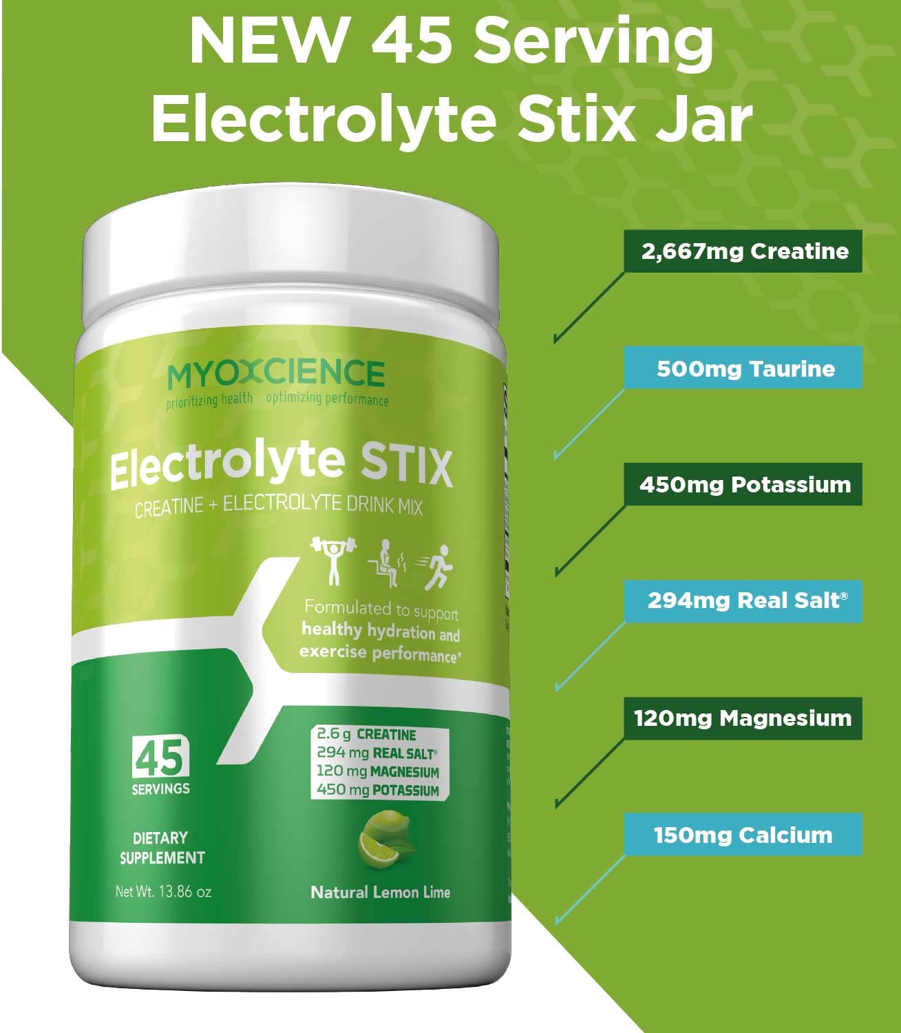 Foto 3 pulgar | Electrolyte Stix Myoxcience Con Creatina En Polvo, 45 Unidades - Venta Internacional.