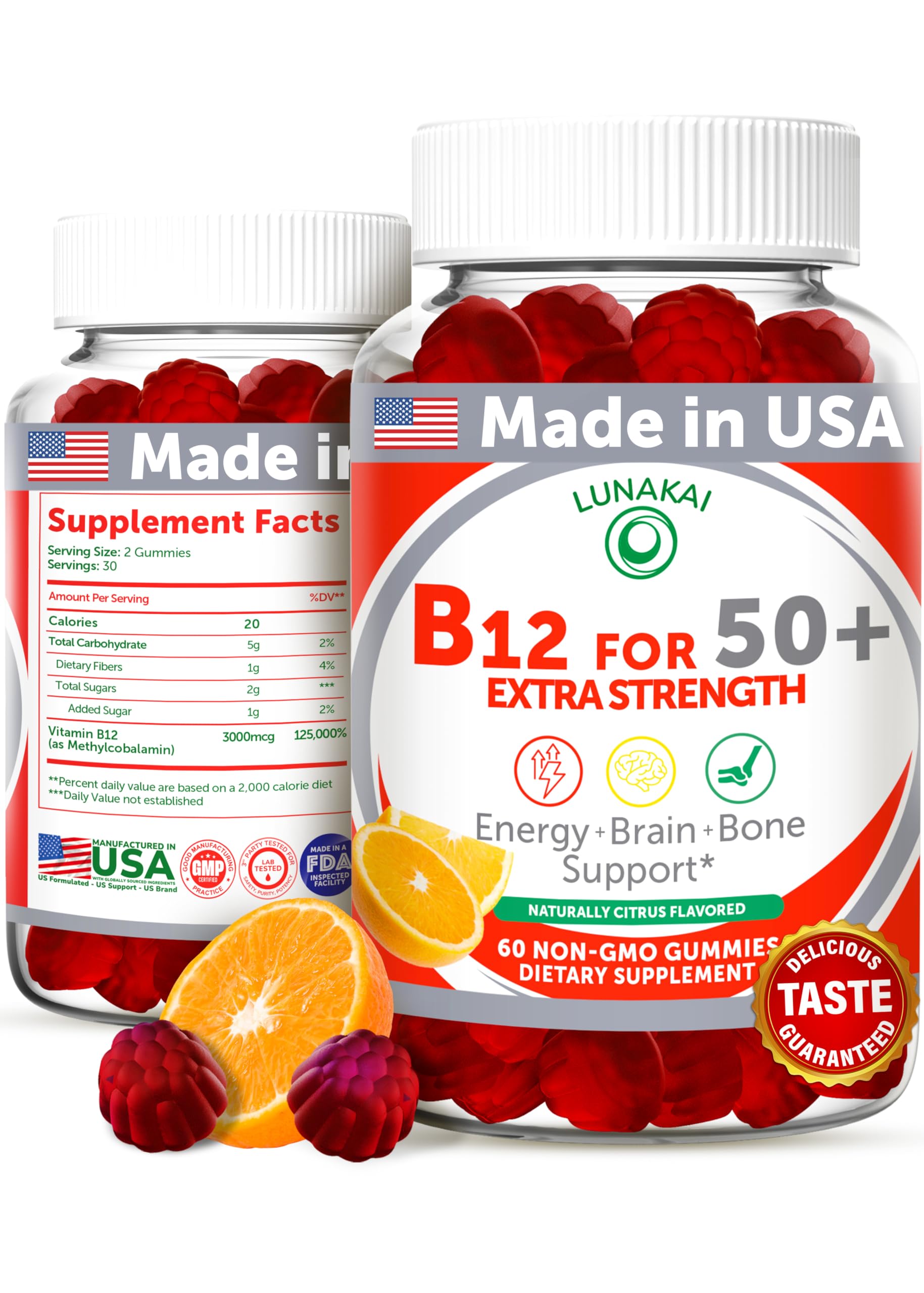 Foto 2 pulgar | Gomitas De Vitamina B12 Lunakai Para Mayores De 50 Adultos, 3000 Mcg, 60 Unidades - Venta Internacional.