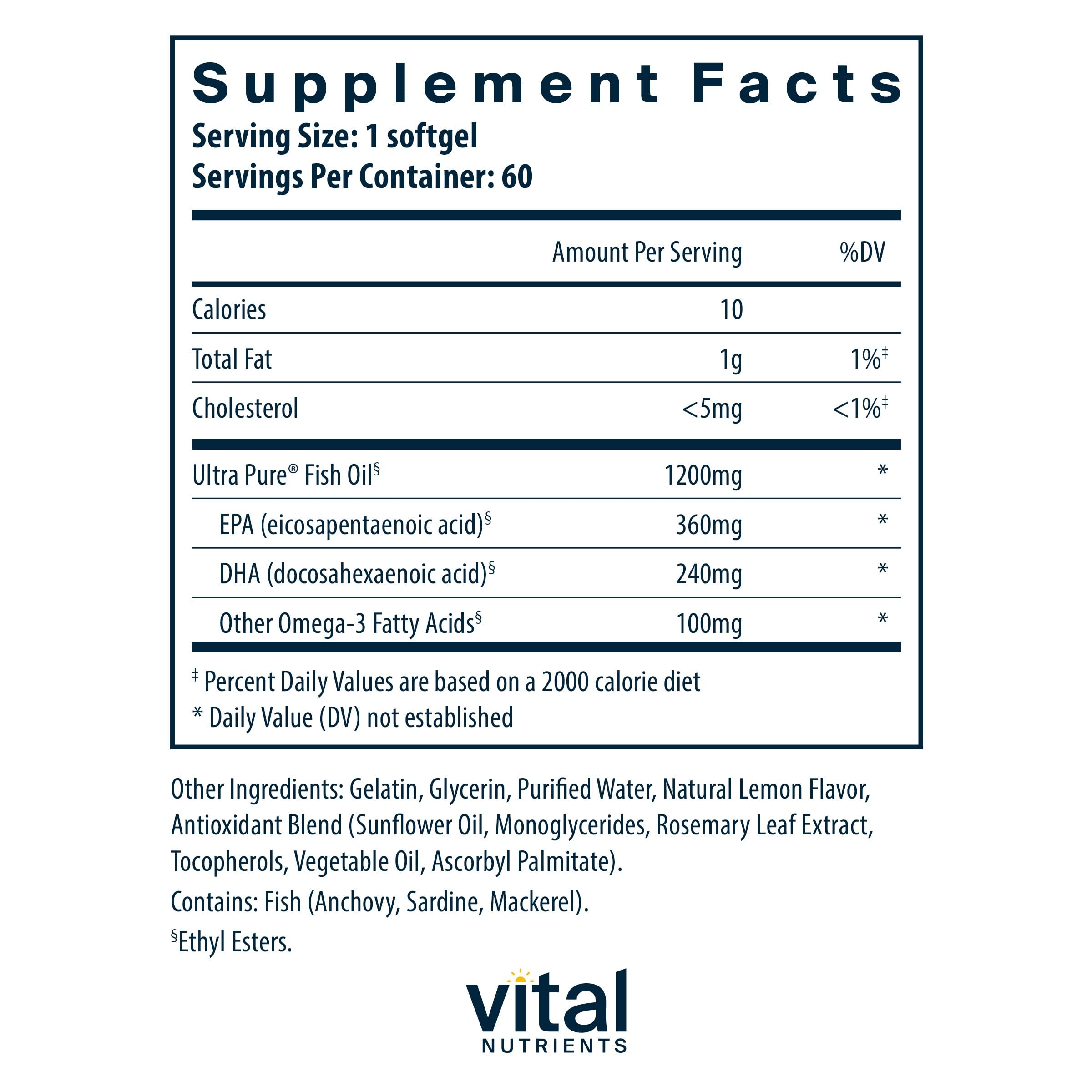 Foto 3 pulgar | Suplemento Vital Nutrients Ultra Pure  Fish Oil 700 60 Cápsulas Blandas - Venta Internacional.
