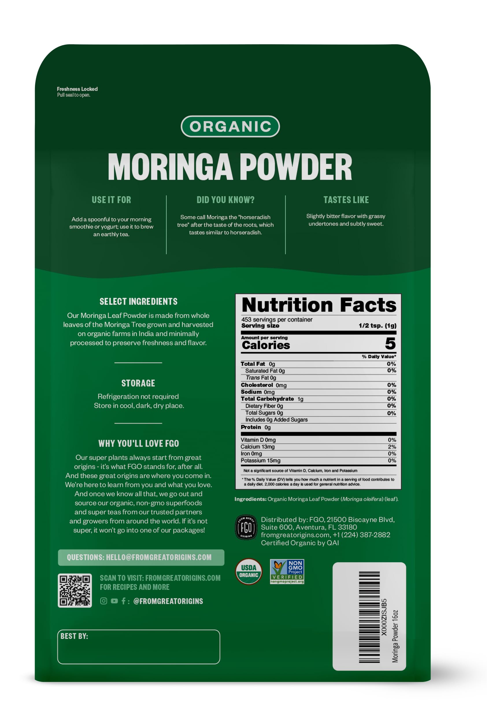 Foto 3 pulgar | Polvo Orgánico De Hojas De Moringa Oleifera 453 G Fgo De La India - Venta Internacional.