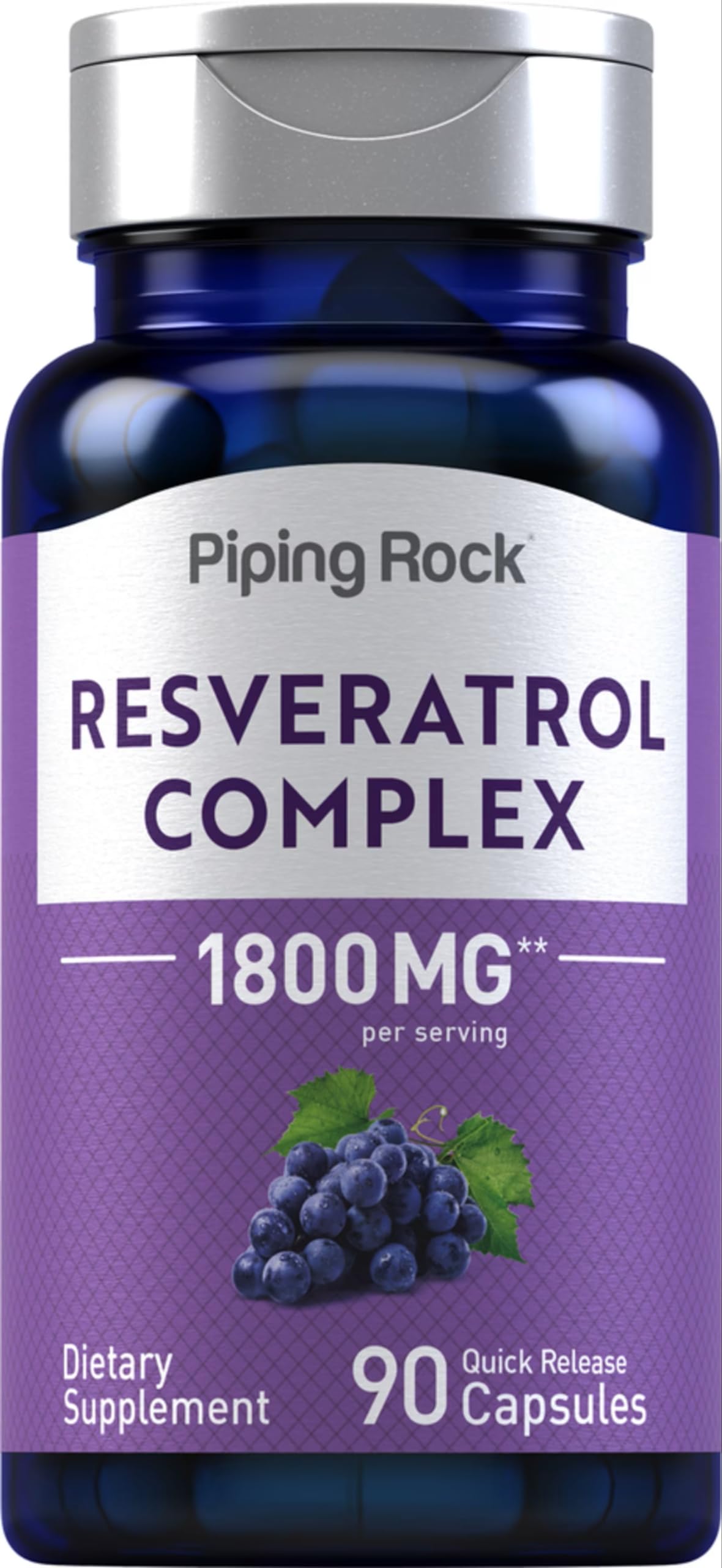 Foto 2 pulgar | Suplemento Piping Rock Resveratrol Complex 1800 Mg 90 Cápsulas - Venta Internacional.