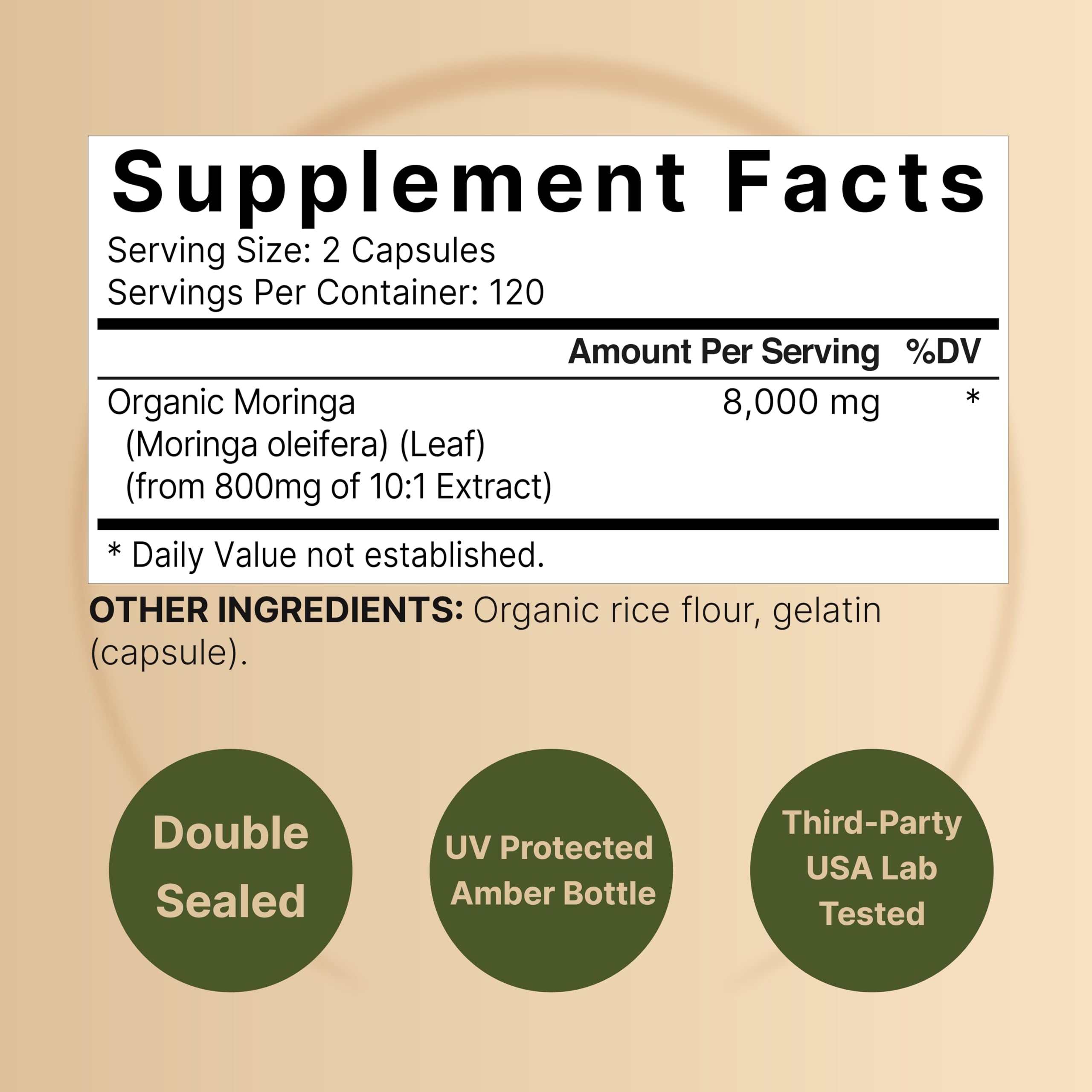 Foto 3 pulgar | Suplemento Naturebell, Cápsulas De Moringa, 8000 Mg, 480 Cápsulas - Venta Internacional.