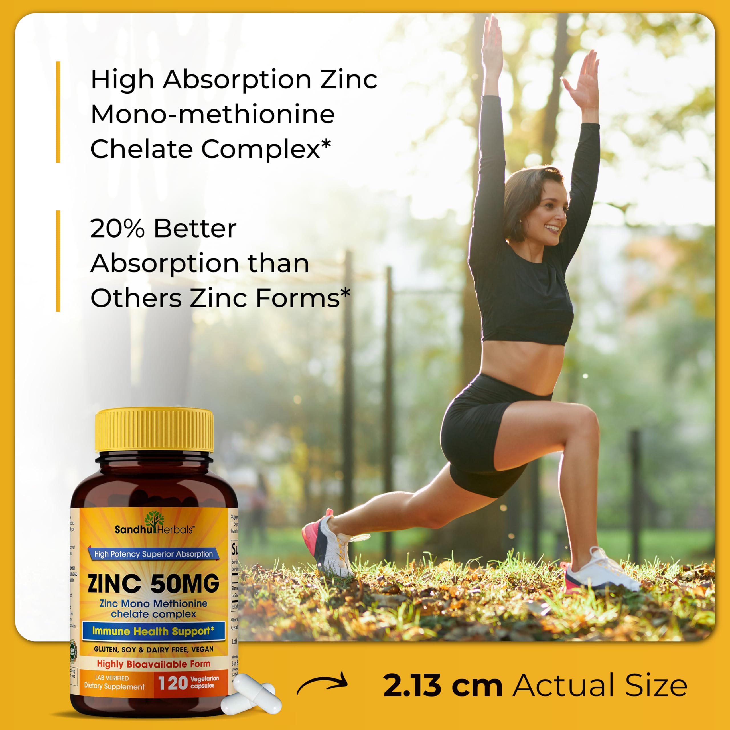 Foto 7 pulgar | Suplemento Sandhuherbals Zinc 50 Mg 120 Cápsulas Vegetarianas - Venta Internacional.