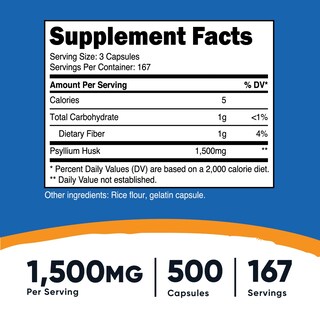 Foto 2 | Suplemento Nutricost Psyllium Husk 1500 Mg 500 Cápsulas - Venta Internacional.