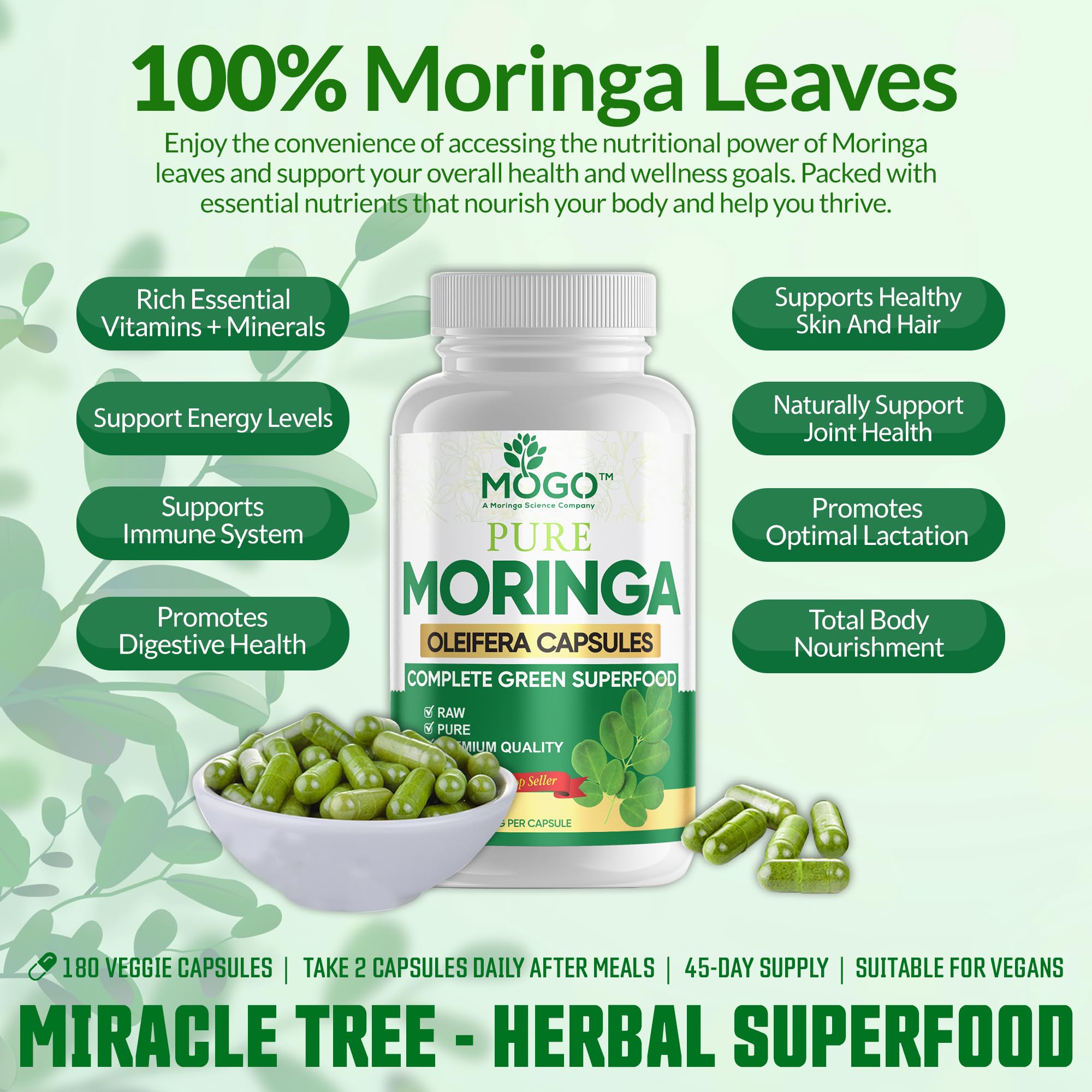 Foto 3 pulgar | Suplemento Mogo, Cápsulas De Moringa Oleífera, 180 Unidades - Venta Internacional.