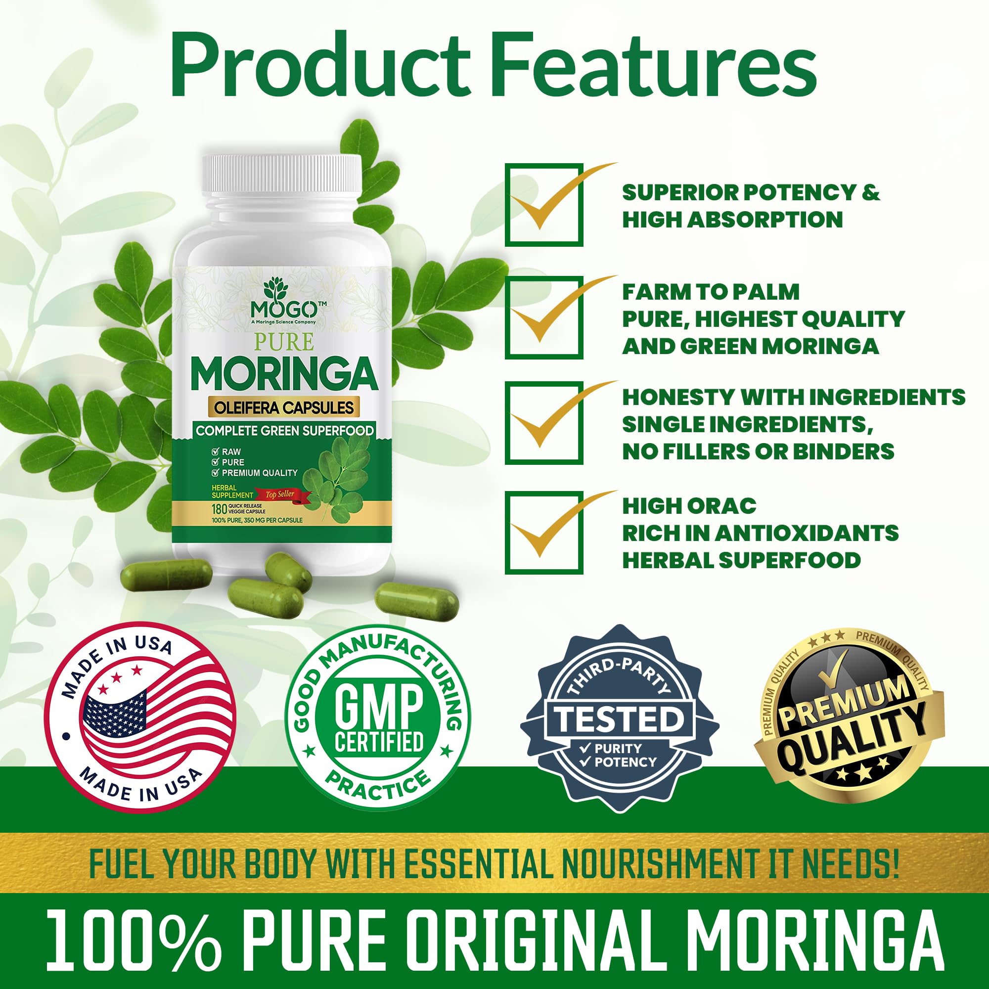 Foto 5 pulgar | Suplemento Mogo, Cápsulas De Moringa Oleífera, 180 Unidades - Venta Internacional.