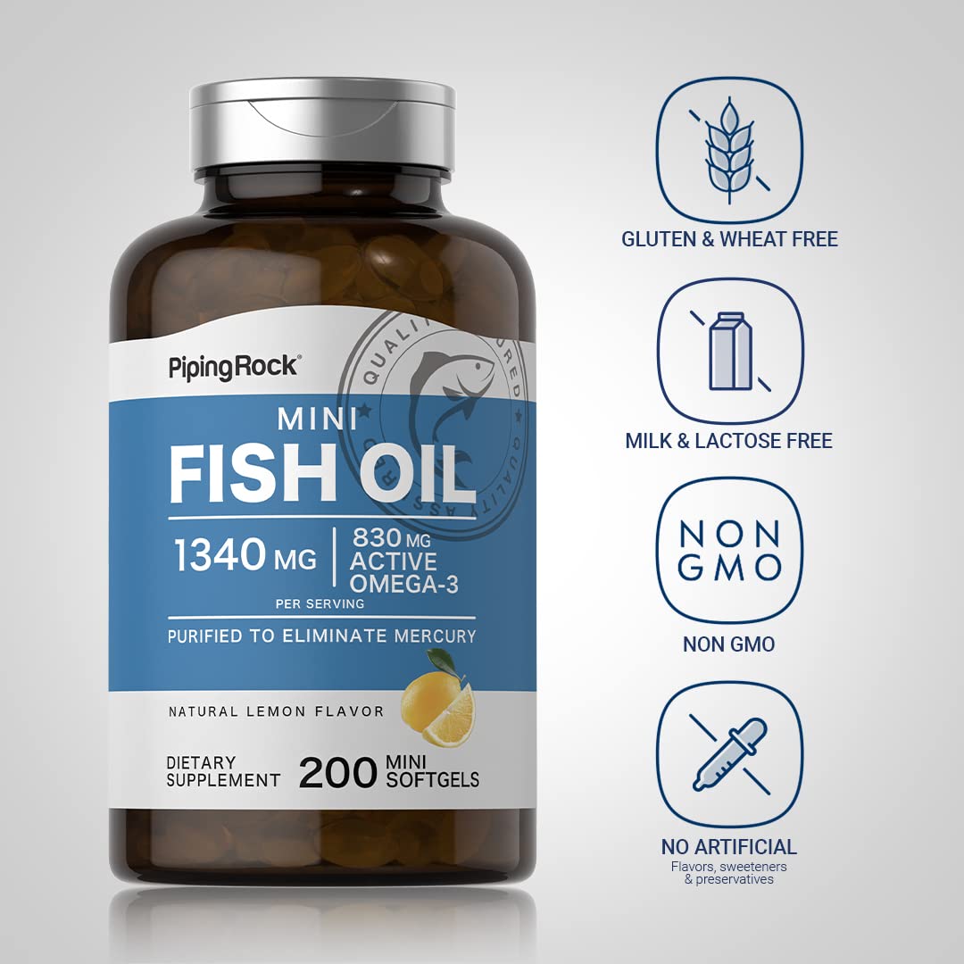 Foto 3 | Suplemento Piping Rock Mini Cápsulas Blandas De Aceite De Pescado, 1340 Mg, 200 Píldoras - Venta Internacional.