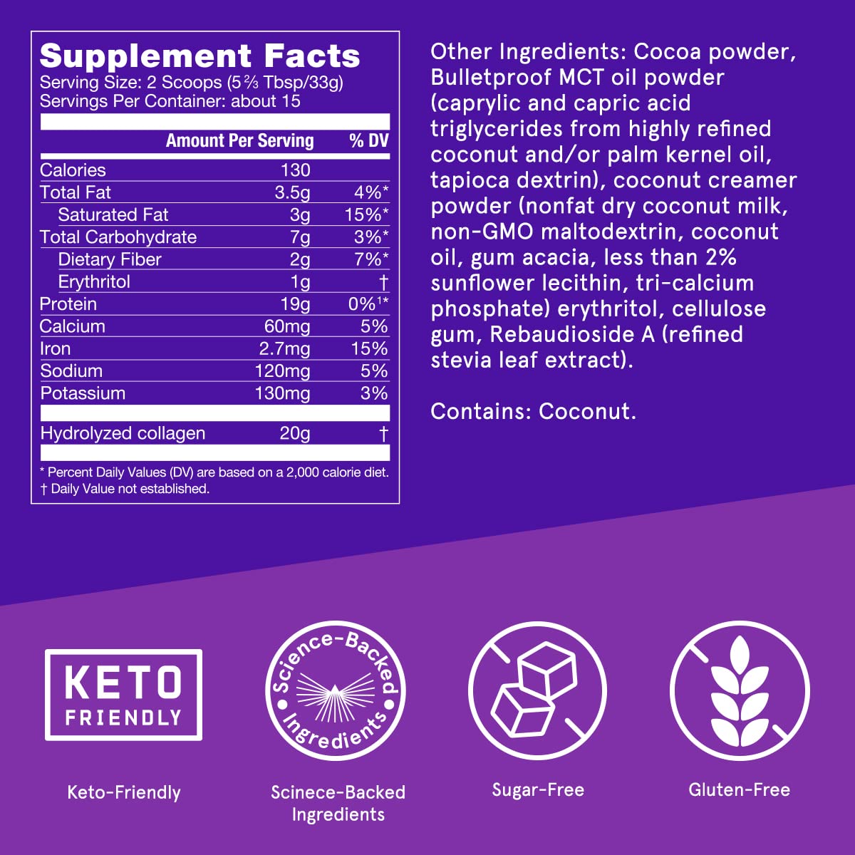 Foto 3 pulgar | Proteína En Polvo De Colágeno De Chocolate A Prueba De Balas, 500 Ml - Venta Internacional.