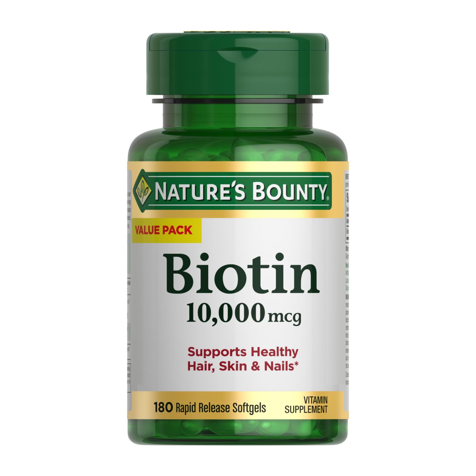 Foto 2 pulgar | Suplemento Nature's Bounty, Cápsulas Blandas De Biotina De 10,000 Mcg, 180 Unidades - Venta Internacional.