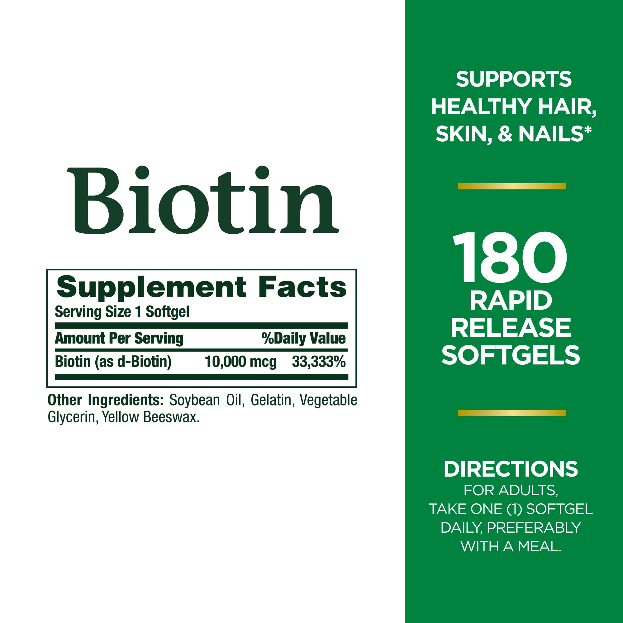Foto 2 | Suplemento Nature's Bounty, Cápsulas Blandas De Biotina De 10,000 Mcg, 180 Unidades - Venta Internacional.