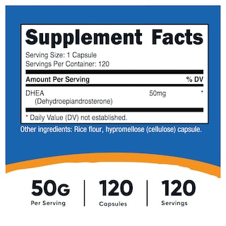 Foto 2 | Suplemento Nutricost Dhea 50 Mg 120 Cápsulas Sin Gluten Y Soja - Venta Internacional.