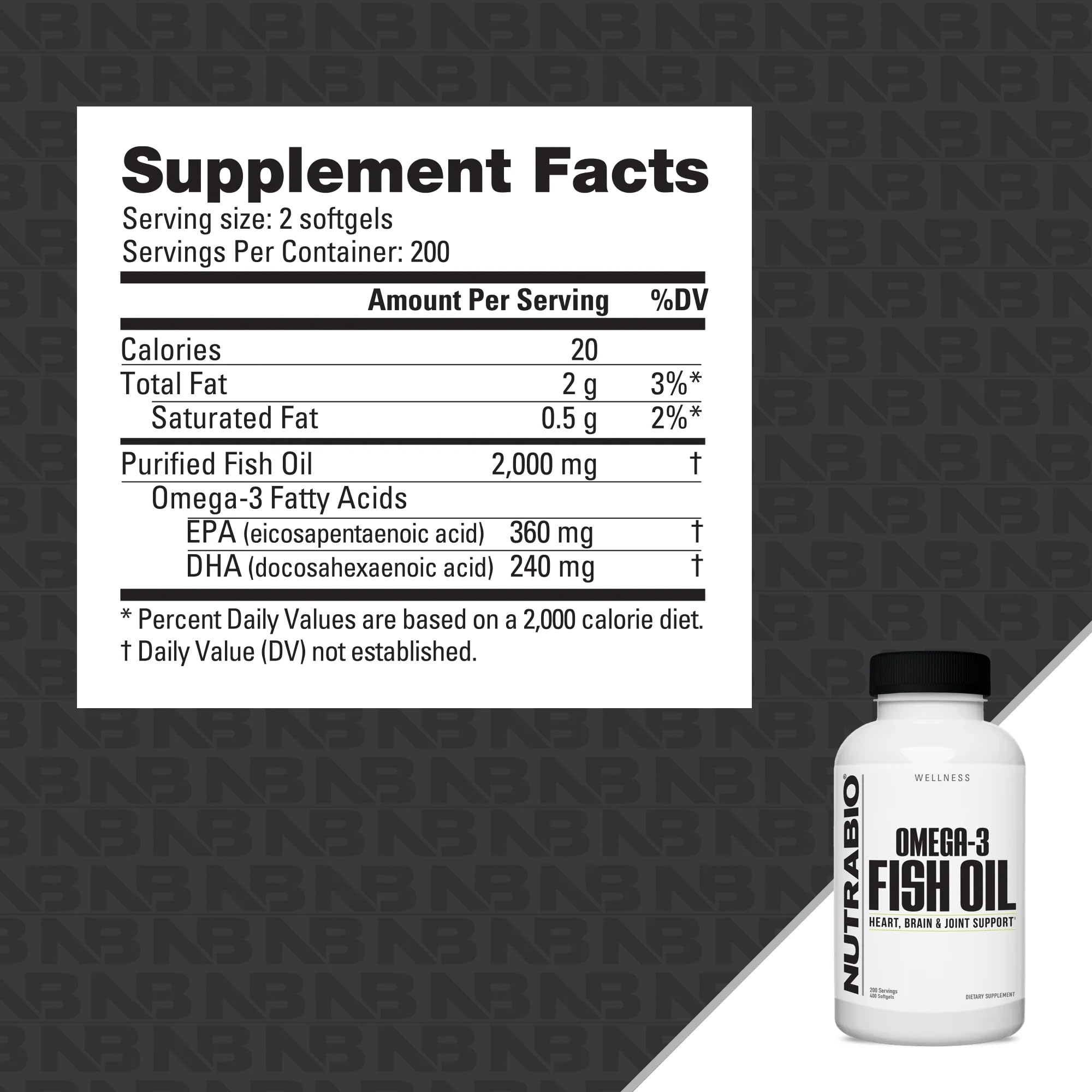 Foto 3 pulgar | Suplementos De Aceite De Pescado Nutrabio Omega 3, 2000 Mg, 400 Cápsulas Blandas - Venta Internacional.