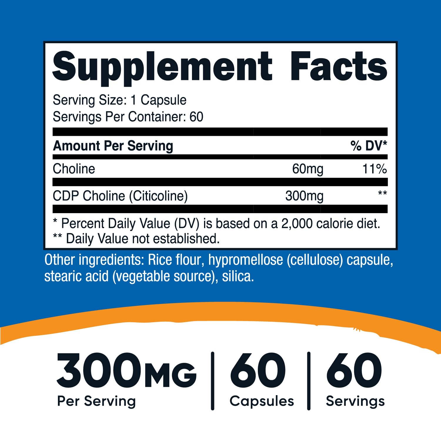 Foto 3 pulgar | Suplemento Nutricost Cdp Colina (citicolina) 300 Mg 60 Cápsulas - Venta Internacional.