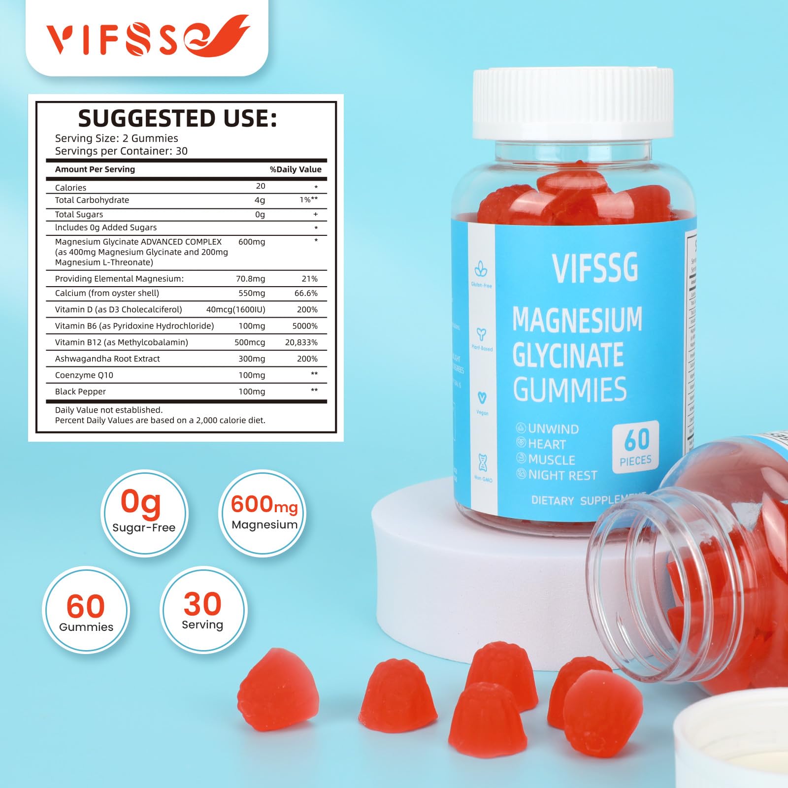 Foto 7 pulgar | Gomitas De Glicinato De Magnesio Vifssg, 400 Mg, Paquete De 2, 120 Unidades - Venta Internacional.
