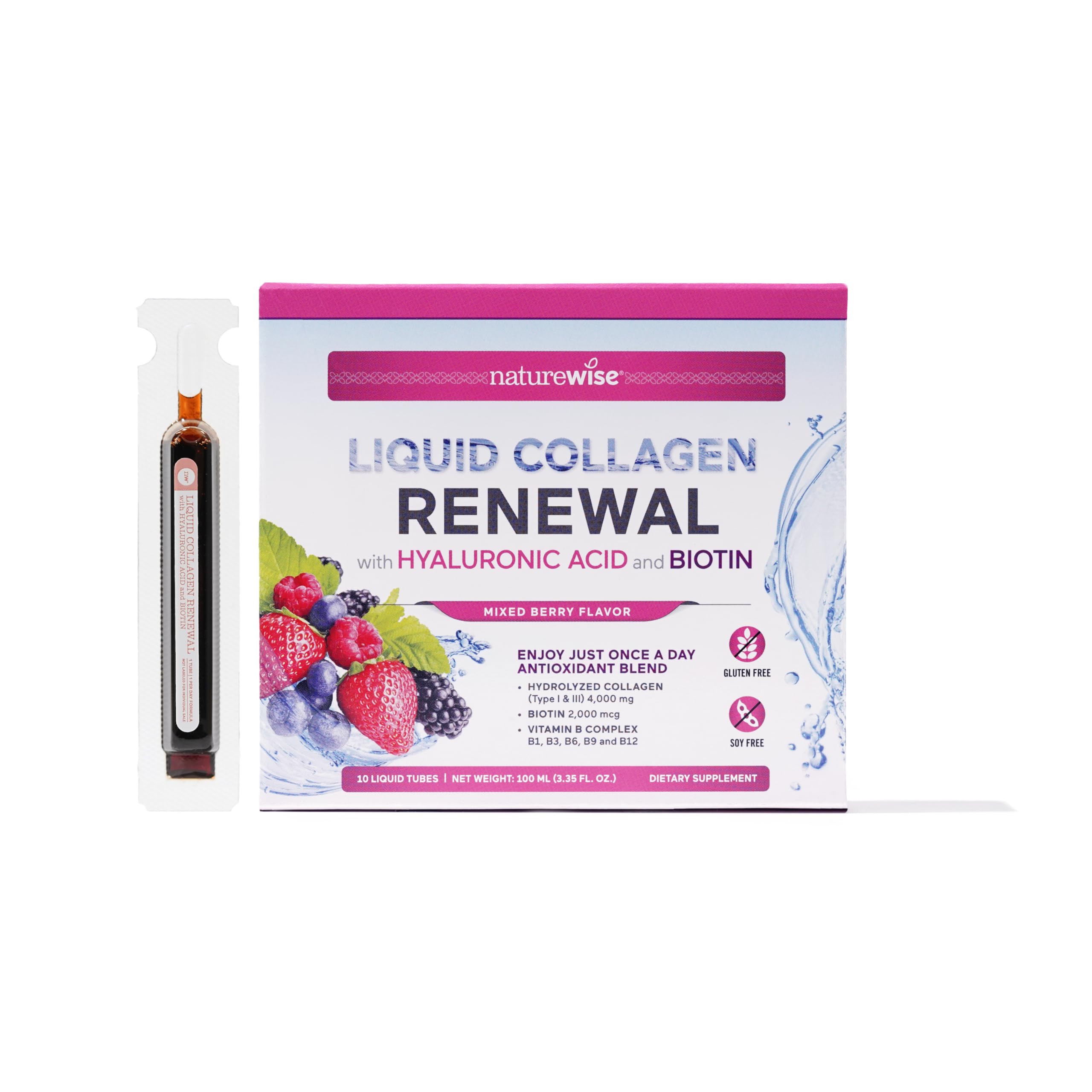 Foto 1 | Colágeno Líquido Naturewise Para Mujeres 4000 Mg Con Biotina, 10 Tubos - Venta Internacional.