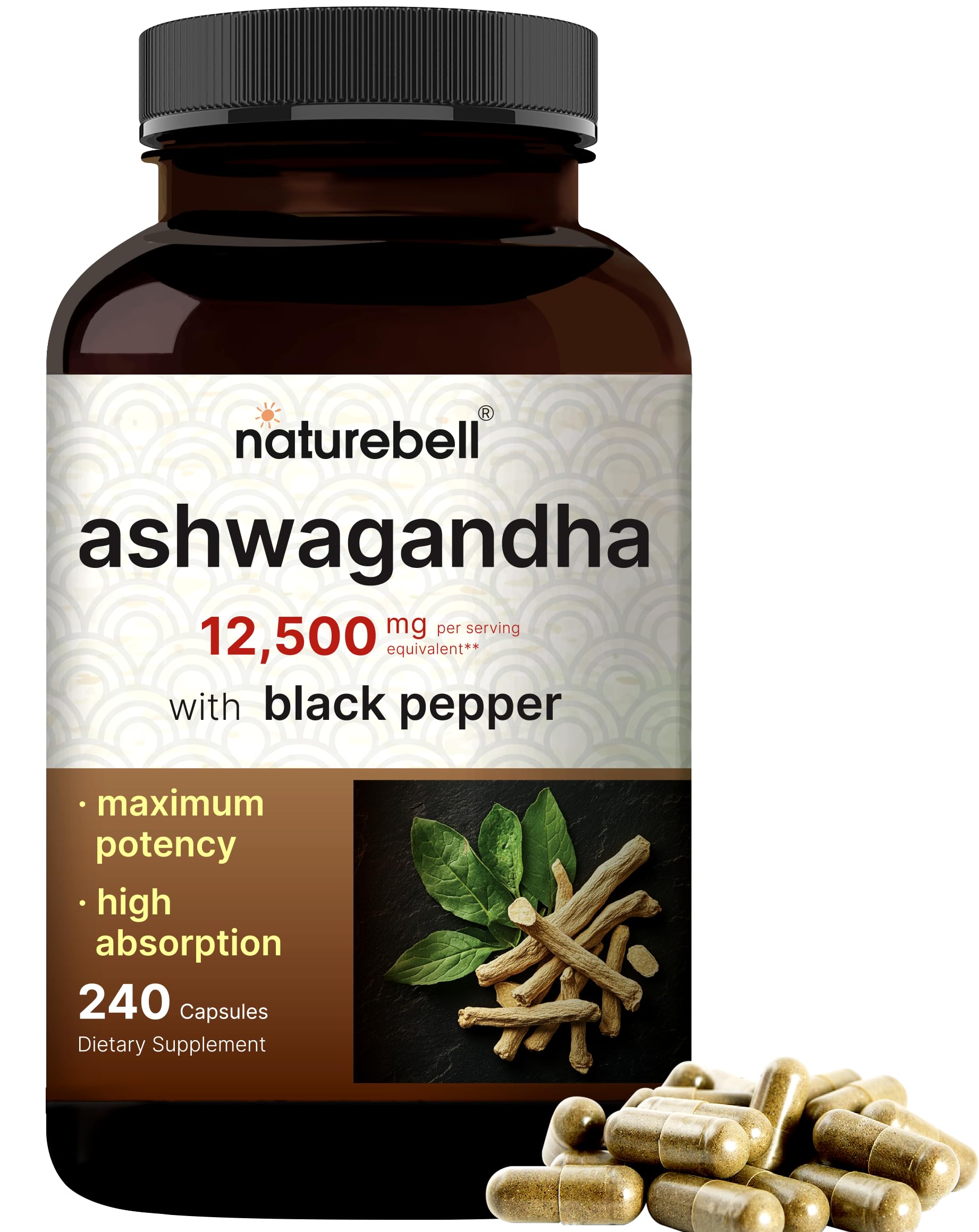 Foto 2 pulgar | Suplementos Naturebell Ashwagandha De 12.500 Mg Con Pimienta Negra - Venta Internacional.