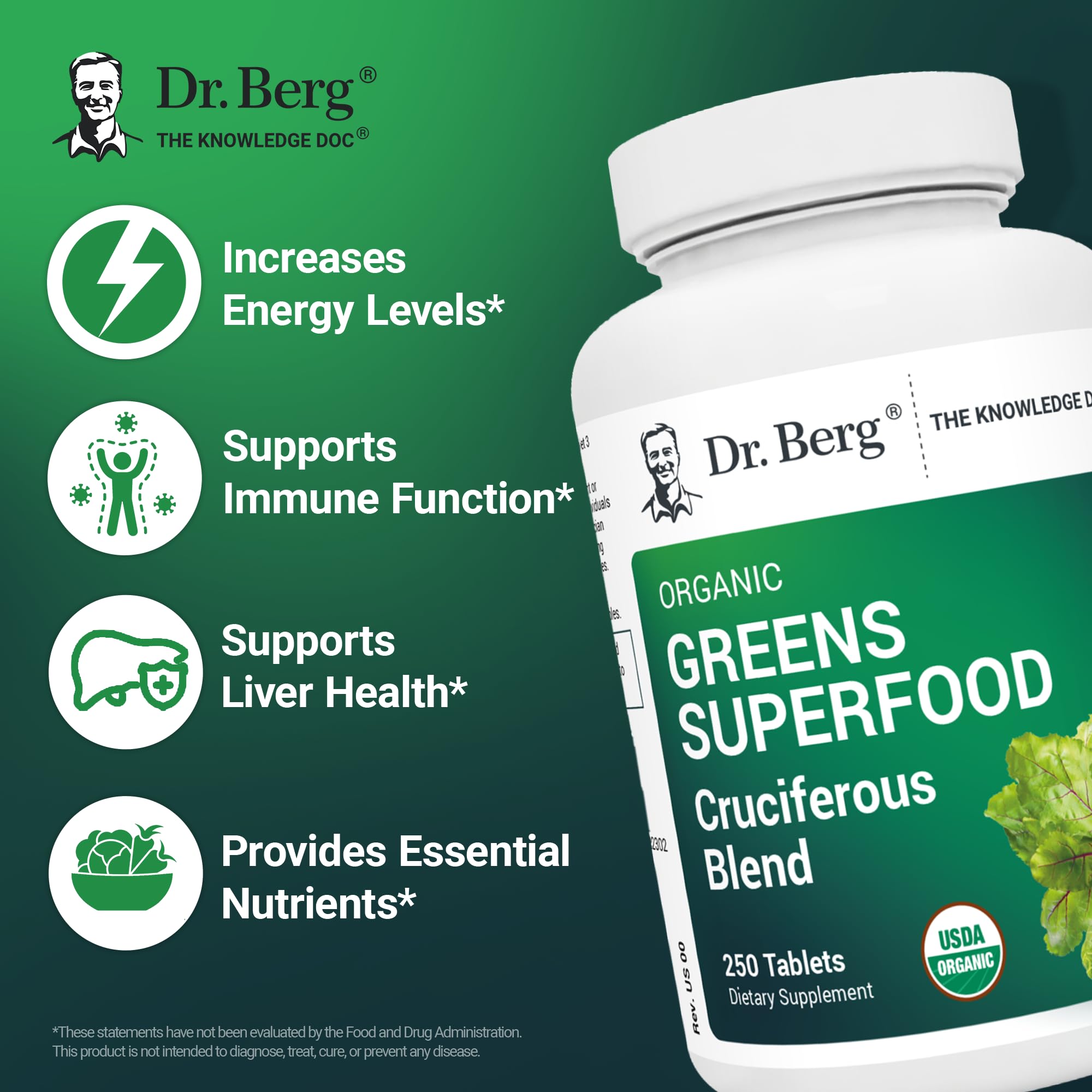 Foto 4 pulgar | Suplemento Dr. Berg Greens Superfood Crucíferous 250 Comprimidos - Venta Internacional.