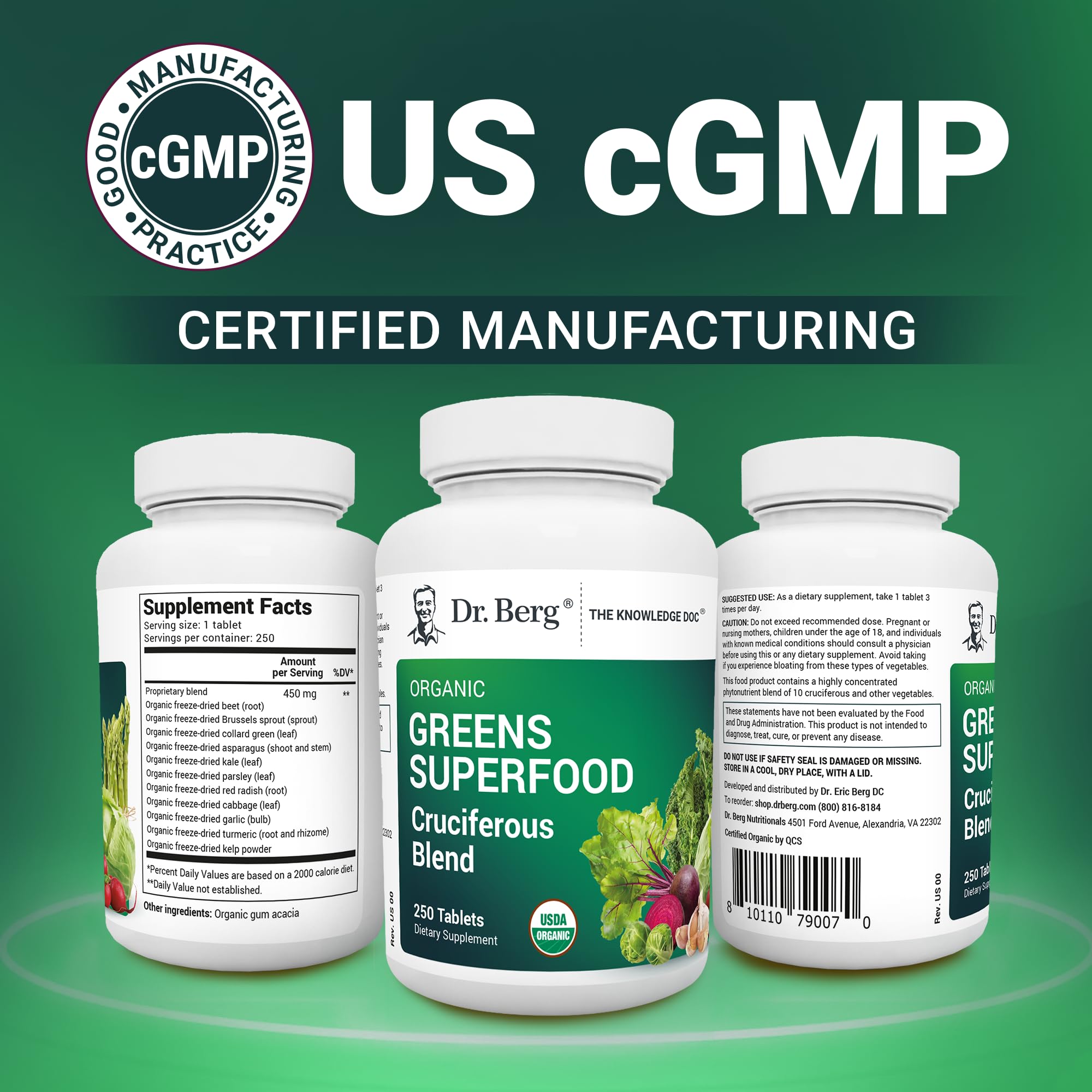 Foto 6 pulgar | Suplemento Dr. Berg Greens Superfood Crucíferous 250 Comprimidos - Venta Internacional.