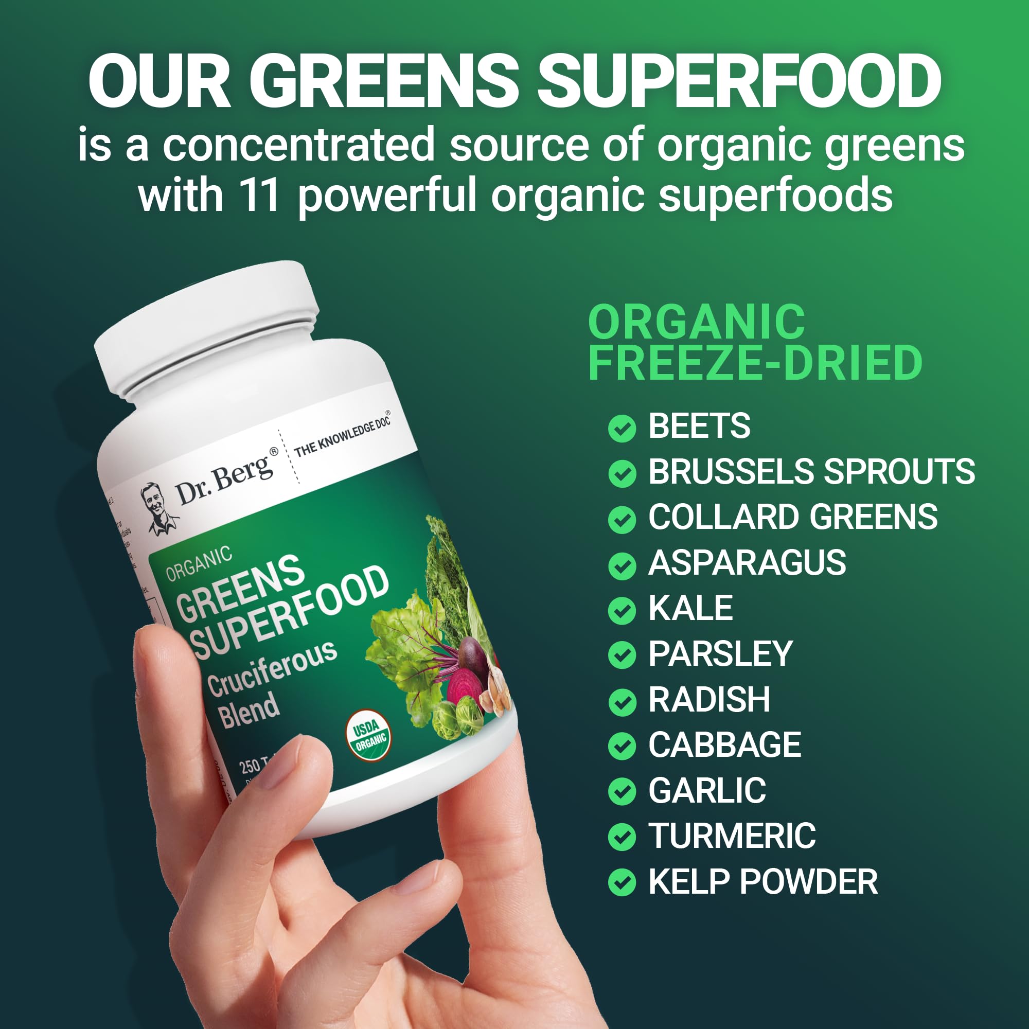 Foto 7 pulgar | Suplemento Dr. Berg Greens Superfood Crucíferous 250 Comprimidos - Venta Internacional.