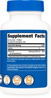Foto 5 | Suplemento Nutricost De Vitamina D3, 5000 Ui, 240 Cápsulas Blandas - Venta Internacional.