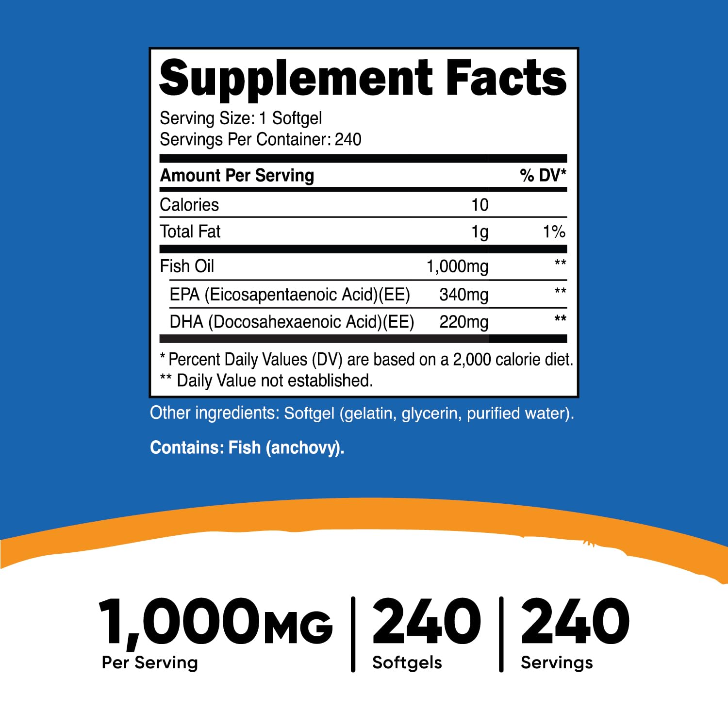 Foto 3 pulgar | Suplemento Nutricost, Aceite De Pescado, Omega 3, Cápsulas Blandas, 1000 Mg, 240 - Venta Internacional.
