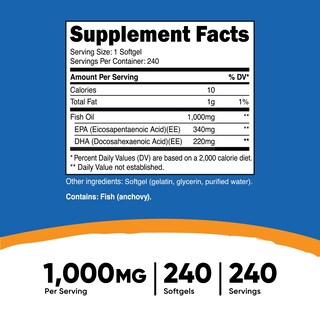 Foto 2 | Suplemento Nutricost, Aceite De Pescado, Omega 3, Cápsulas Blandas, 1000 Mg, 240 - Venta Internacional.