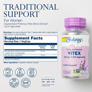 Foto 2 | Suplemento Solaray De Extracto De Bayas Vitex 225 Mg Para Mujeres, 60 Cápsulas Vegetales - Venta Internacional.