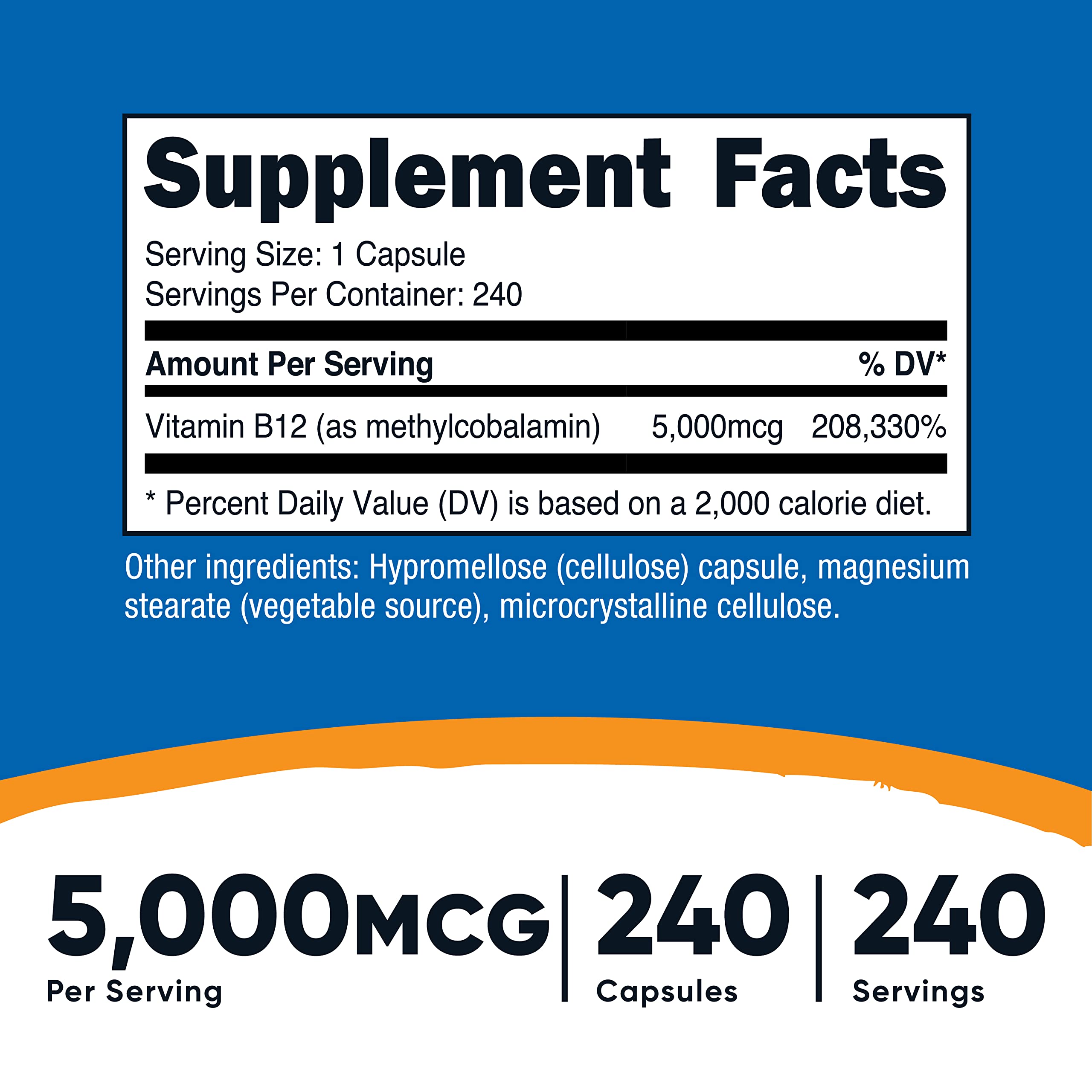 Foto 3 pulgar | Suplemento De Vitamina B12 Nutricost 5000 Mcg 240 Cápsulas - Venta Internacional.