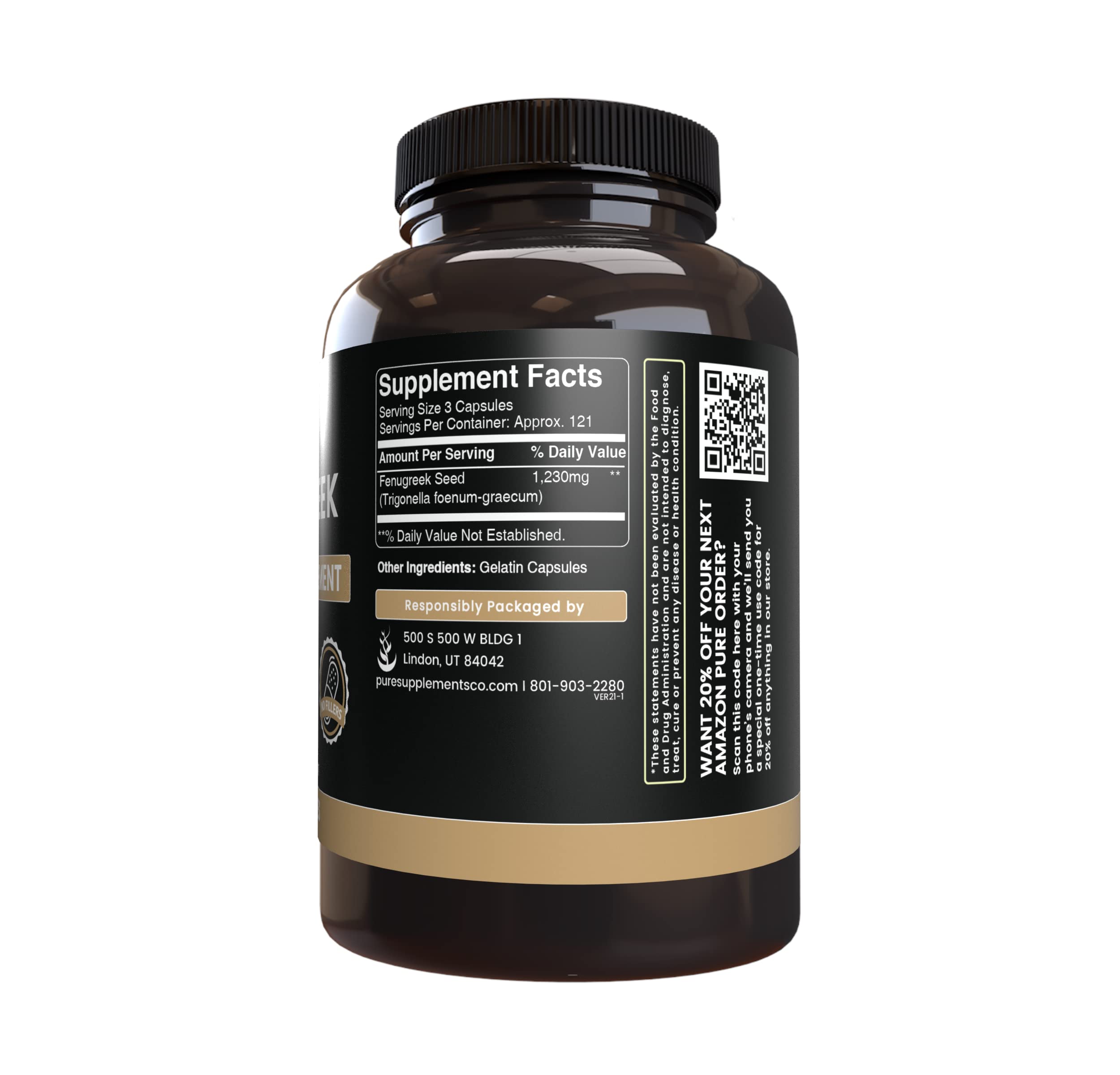 Foto 4 | Suplemento De Ingredientes Orgánicos Puros De Fenogreco 365 Cápsulas - Venta Internacional.