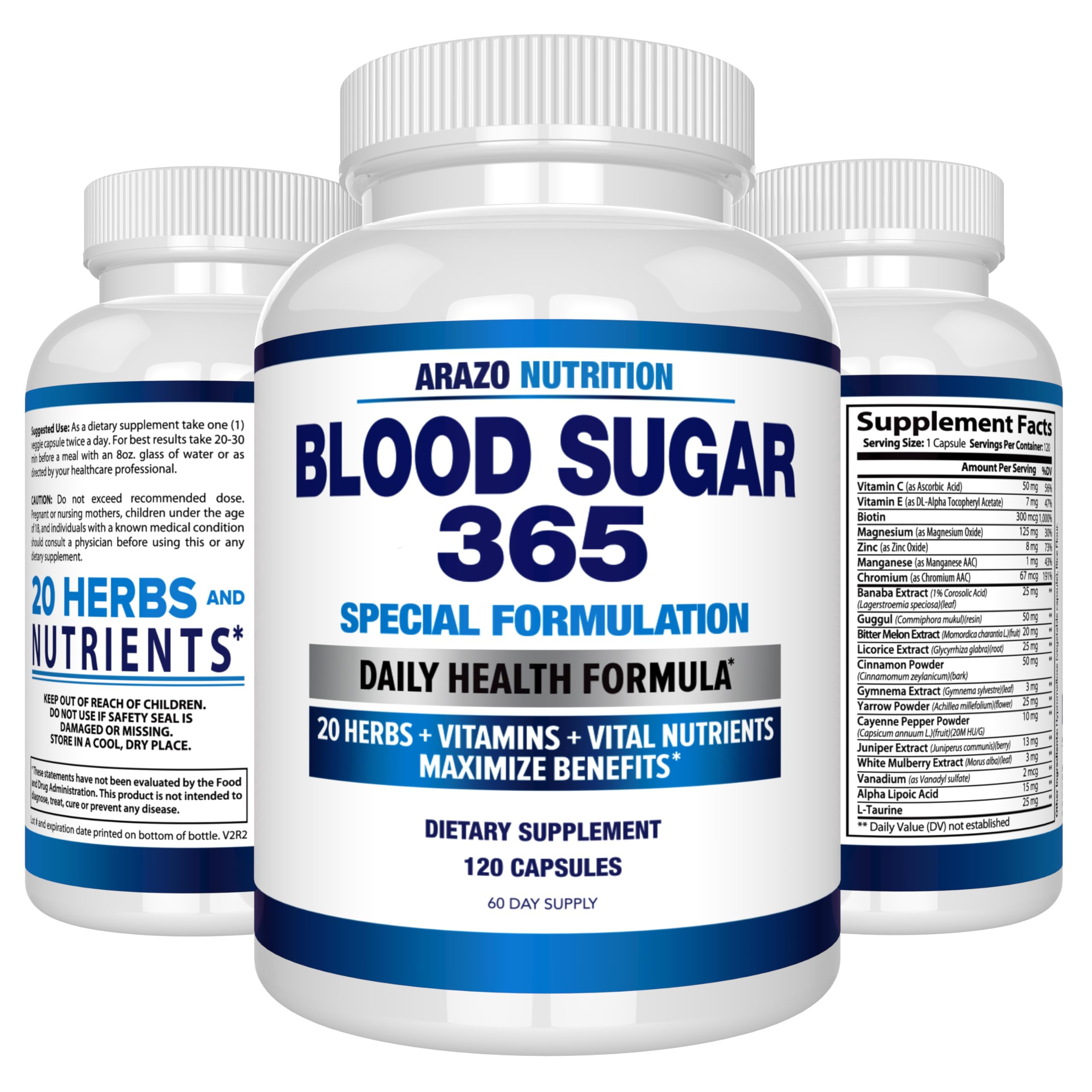 Foto 7 | Suplemento Arazo Nutrition Blood Sugar 365 120 Píldoras - Venta Internacional.