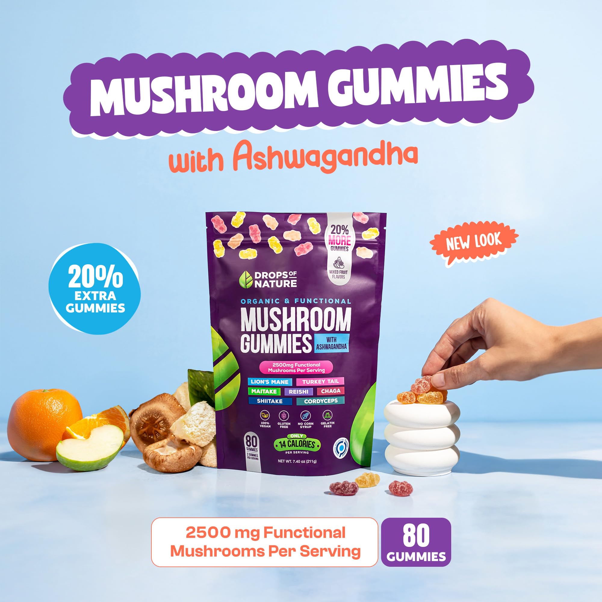 Foto 3 pulgar | Suplemento De Gomitas Con Gotas Naturales De Ashwagandha Y Melena De León - Venta Internacional.